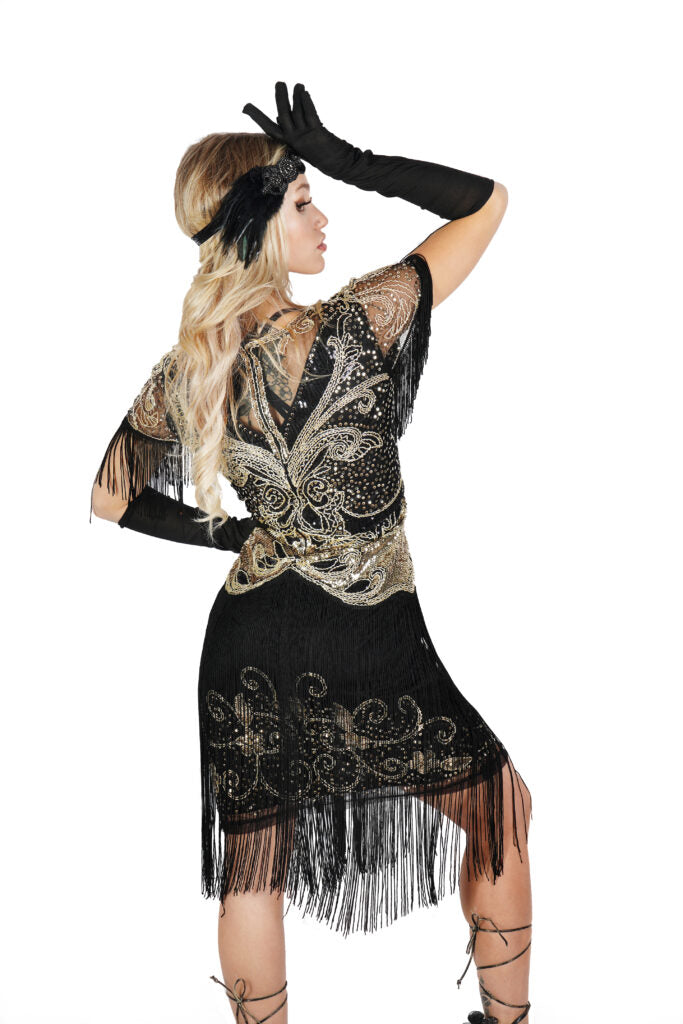 1920's Silver Beaded Sequin Fringe Gatsby Flapper Dress