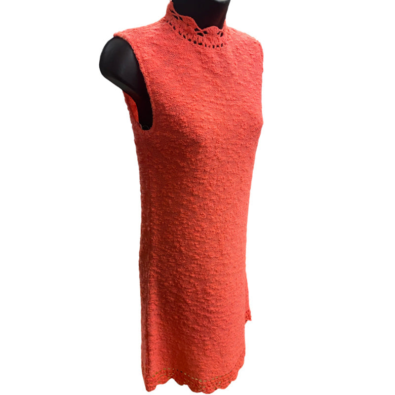 60's Florescent Salmon Crochet Sheath Dress