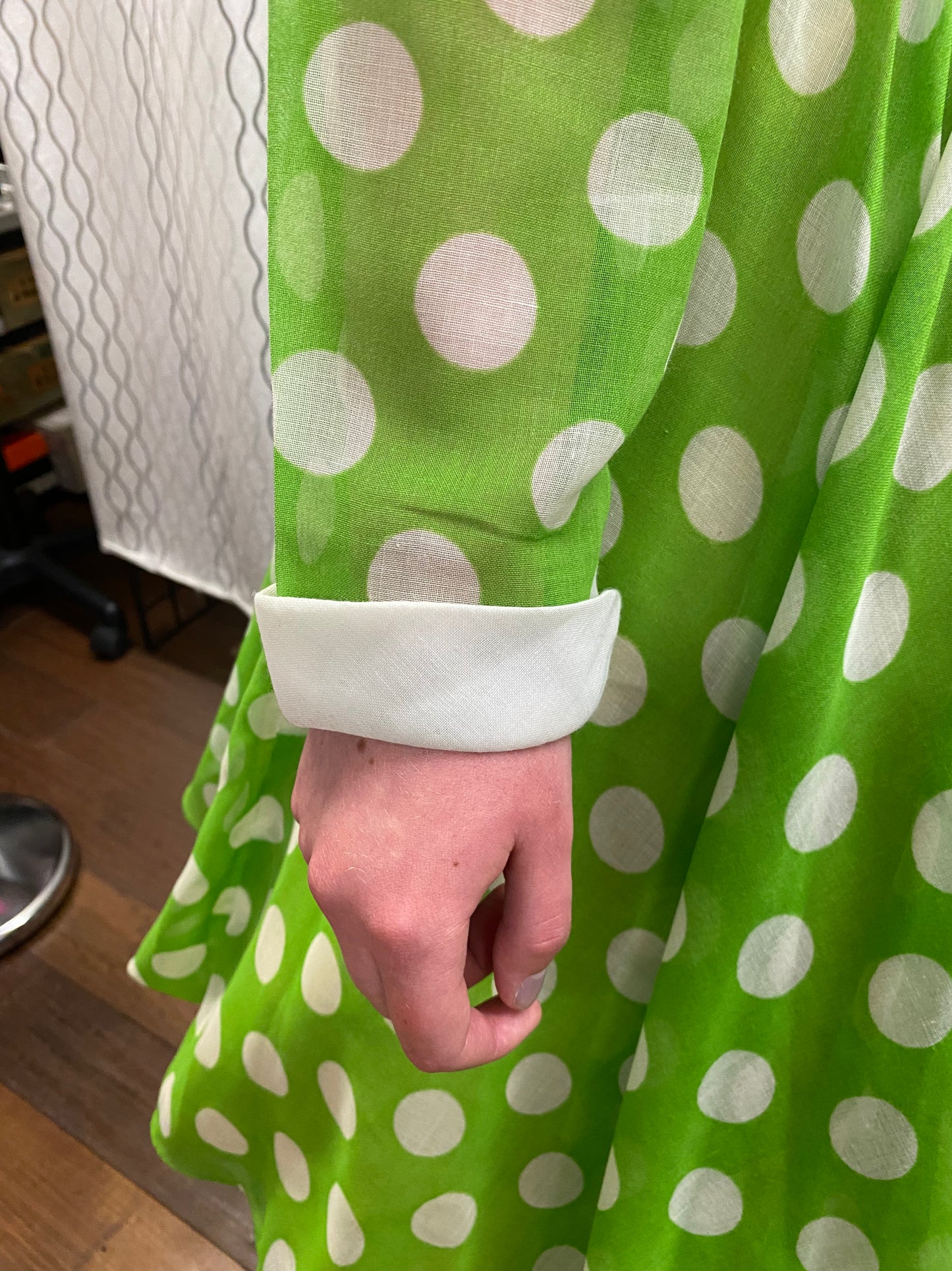 Green and white Polka Dot Voile Fit and Flare Full Circle Swing Party Dress