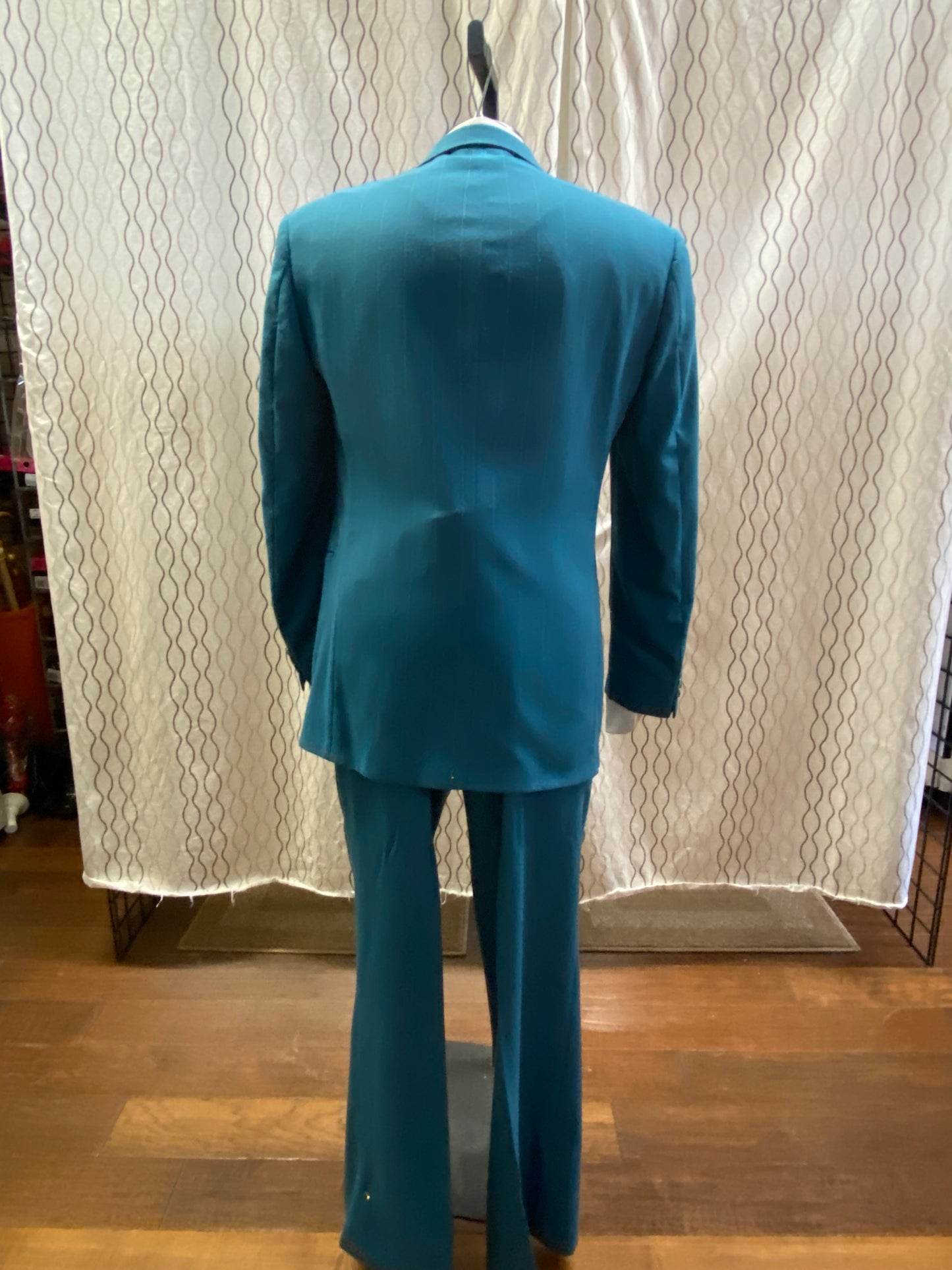 New 1980 Teal Pinstripe Double Breasted Wide Lapel Suit Gangster