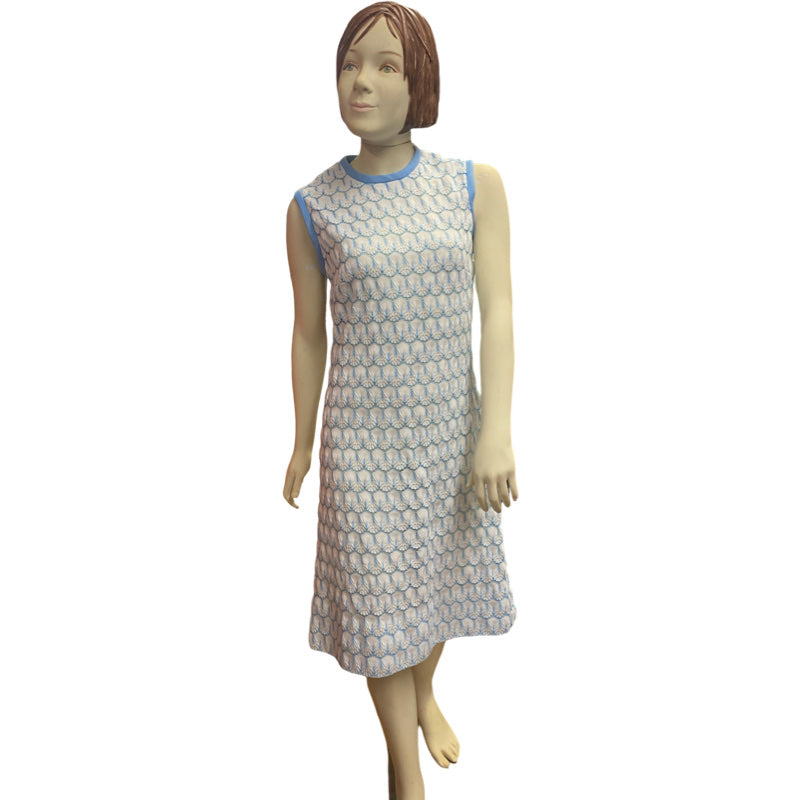 60's Blue & White Scallop Crochet Sheath Dress