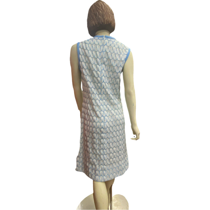60's Blue & White Scallop Crochet Sheath Dress