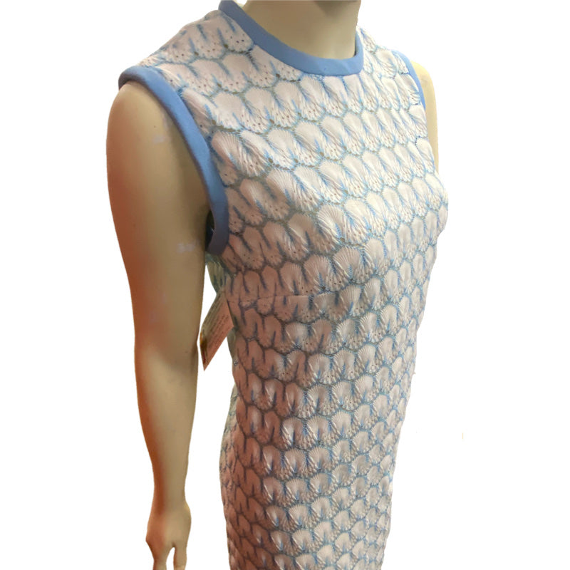 60's Blue & White Scallop Crochet Sheath Dress