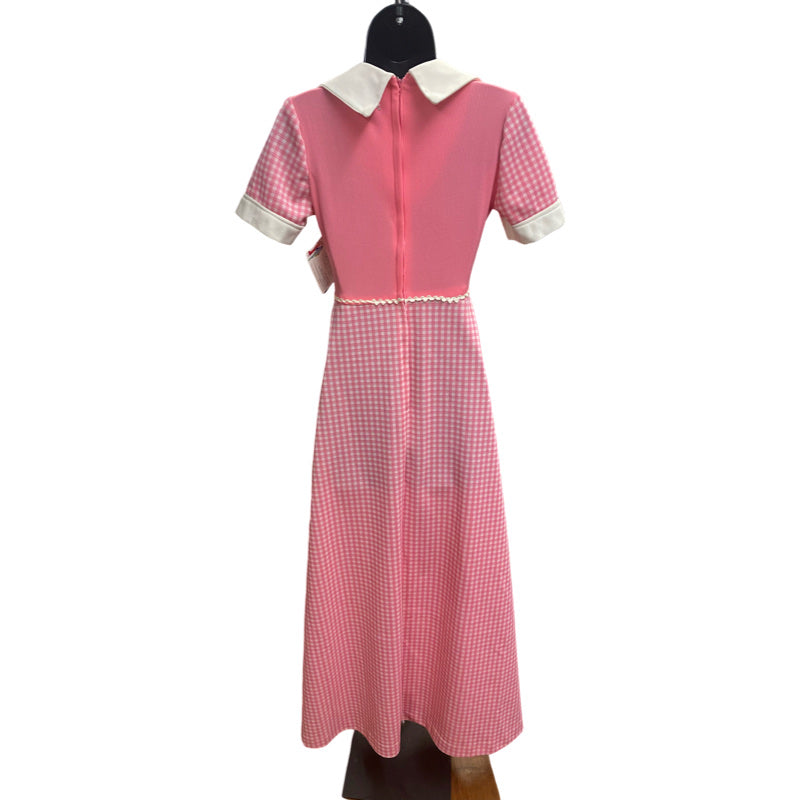 60's 70's Pink Gingham White Dagger Collar Dress
