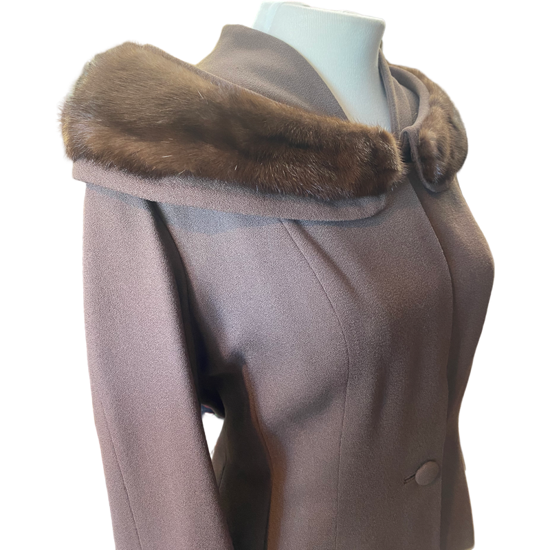 1940's Vintage "Lilli Ann" Brown Wool Suit with Mink Shoulder Collar