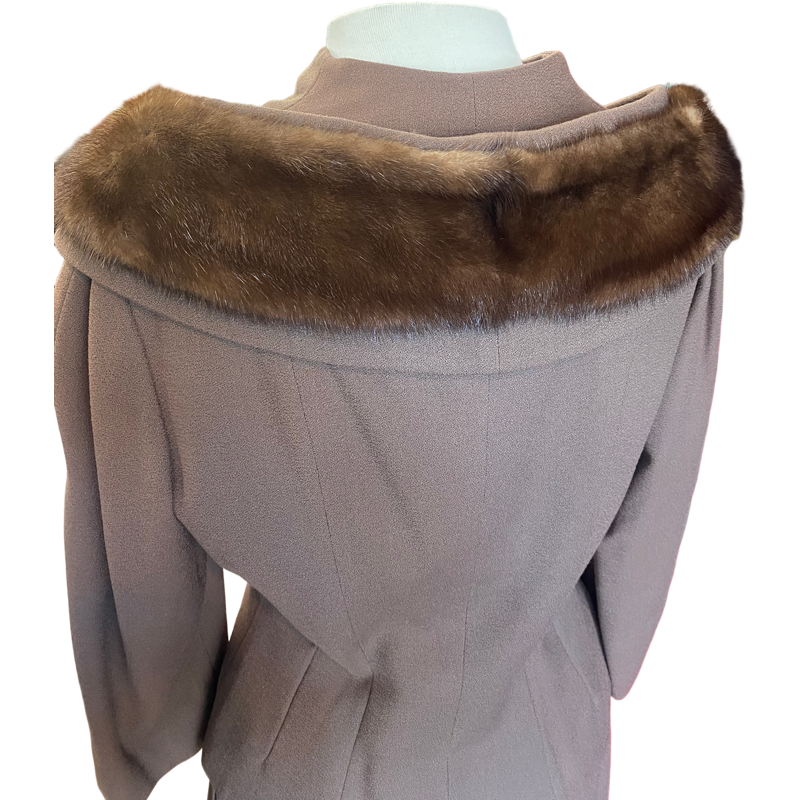 1940's Vintage "Lilli Ann" Brown Wool Suit with Mink Shoulder Collar