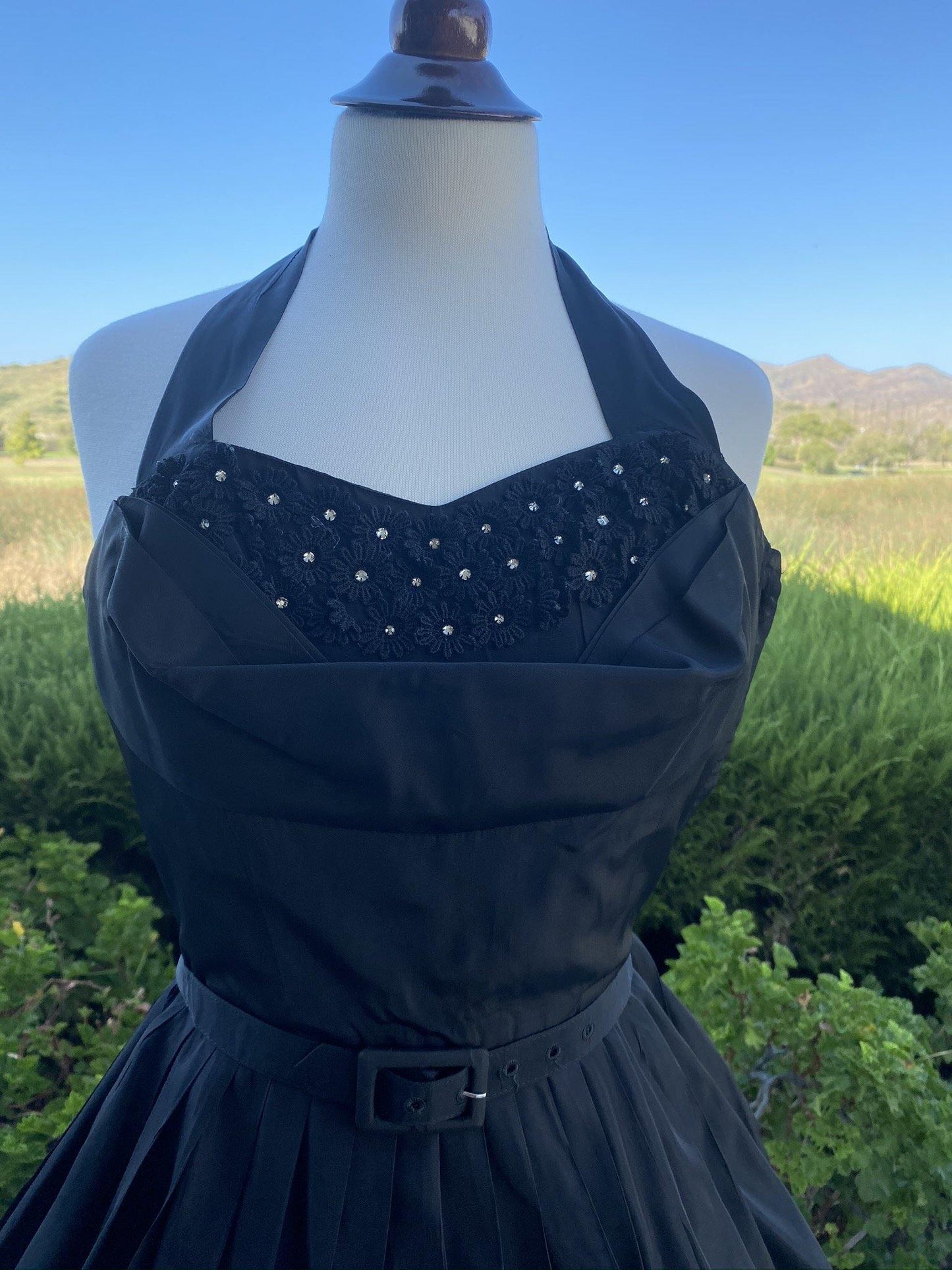 1950 Vintage Black Halter Prom Party Dress with Bolero Jacket - A Walk Thru Time Vintage