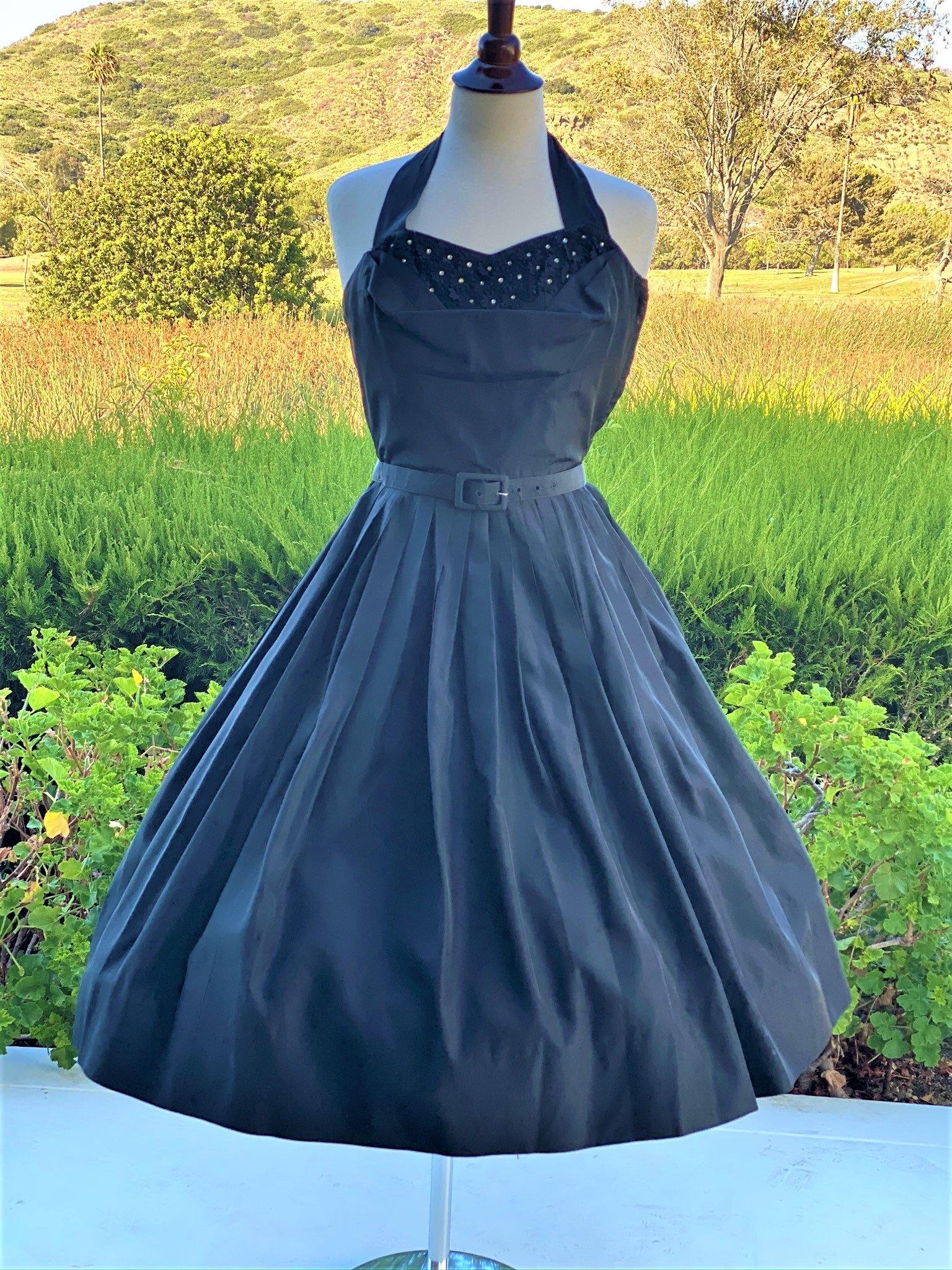 1950 Vintage Black Halter Prom Party Dress with Bolero Jacket A Walk Thru Time Vintage 1950 Vintage Black Halter Prom Party Dress with Bolero Jacket A Walk Thru Time Vintage