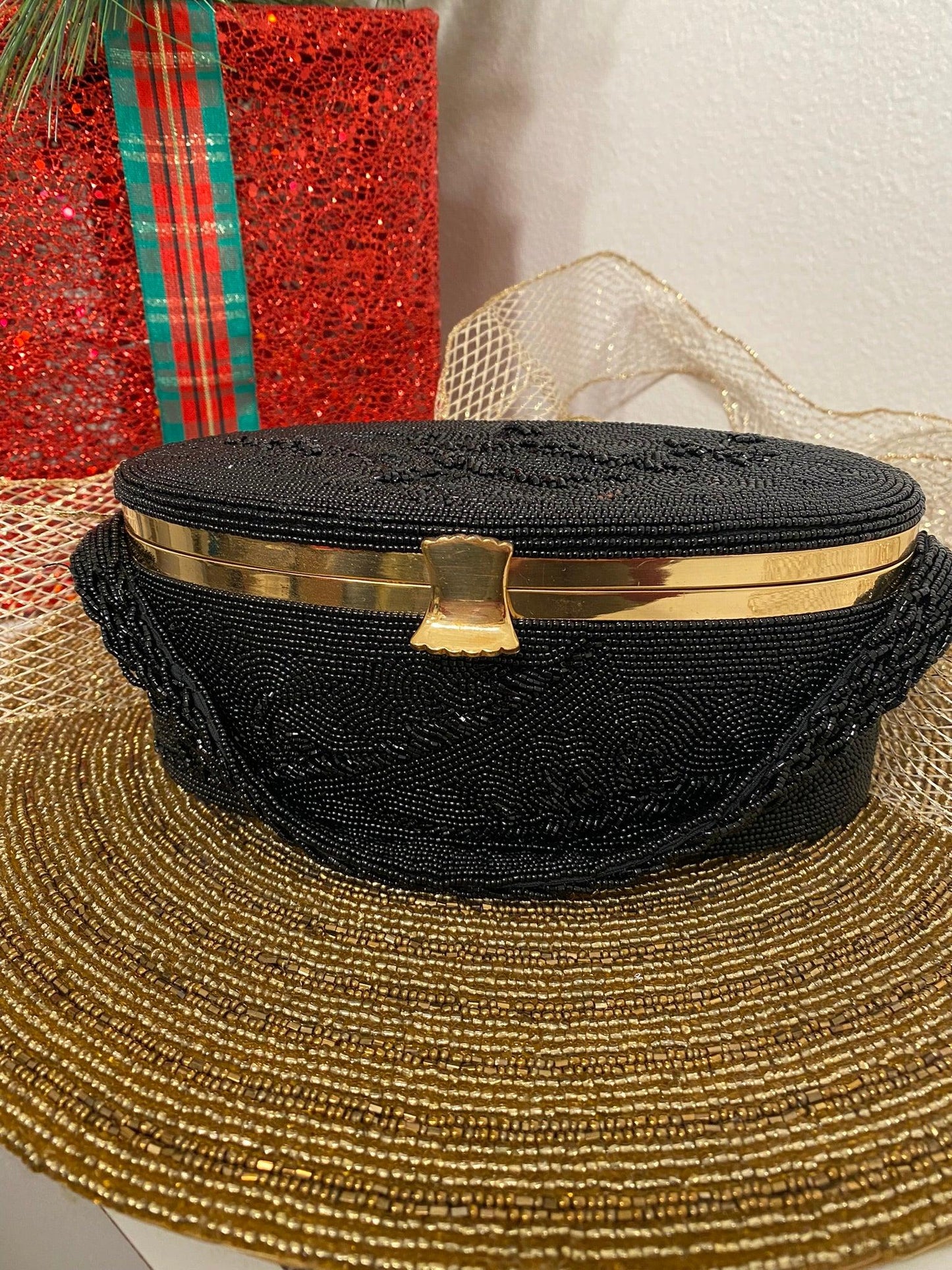 Vintage Black Beaded Oval Evening Purse - A Walk Thru Time Vintage