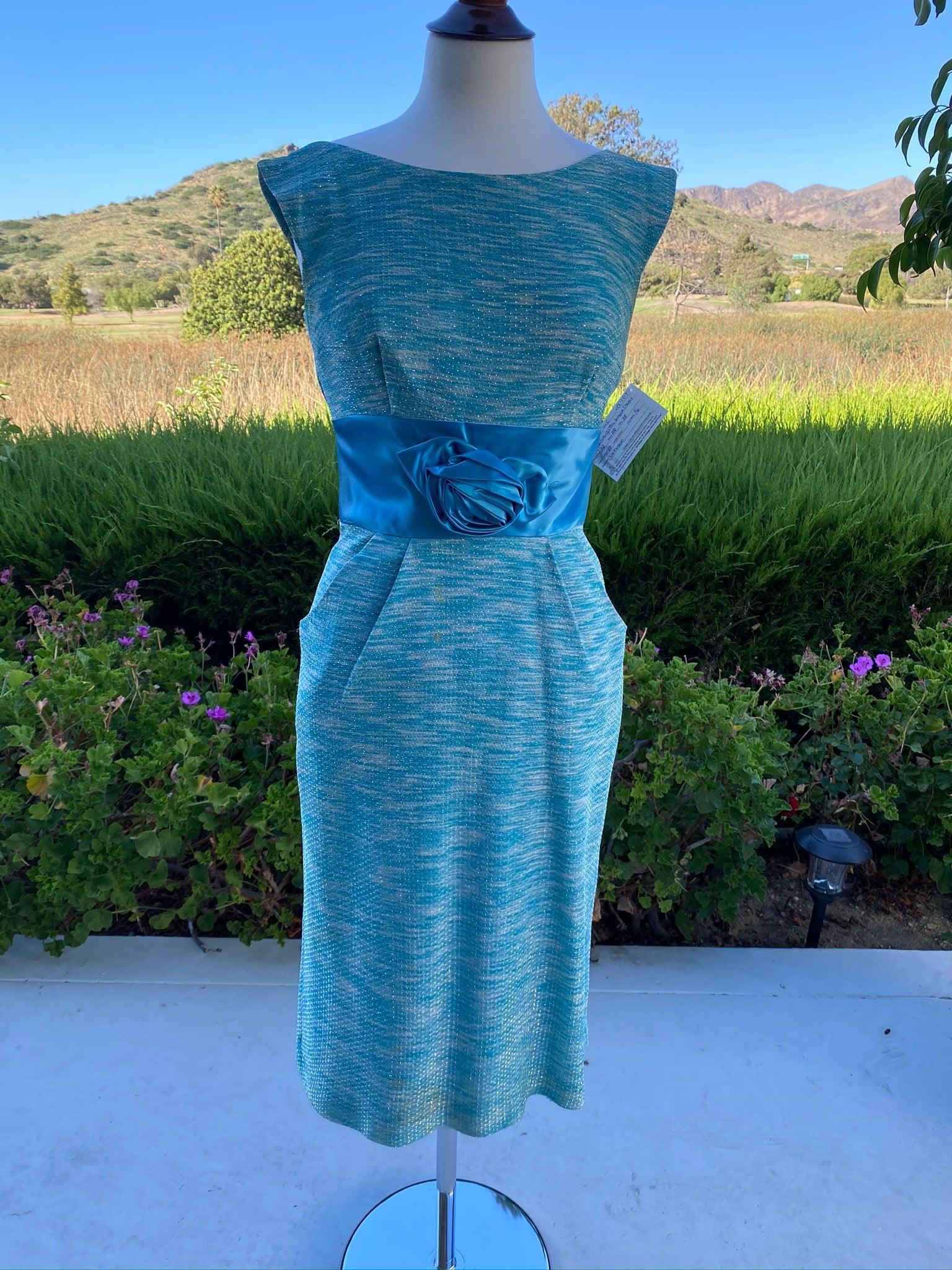 1950's Turquoise & Silver Glitter Wiggle Dress 1950's Turquoise & Silver Glitter Wiggle Dress