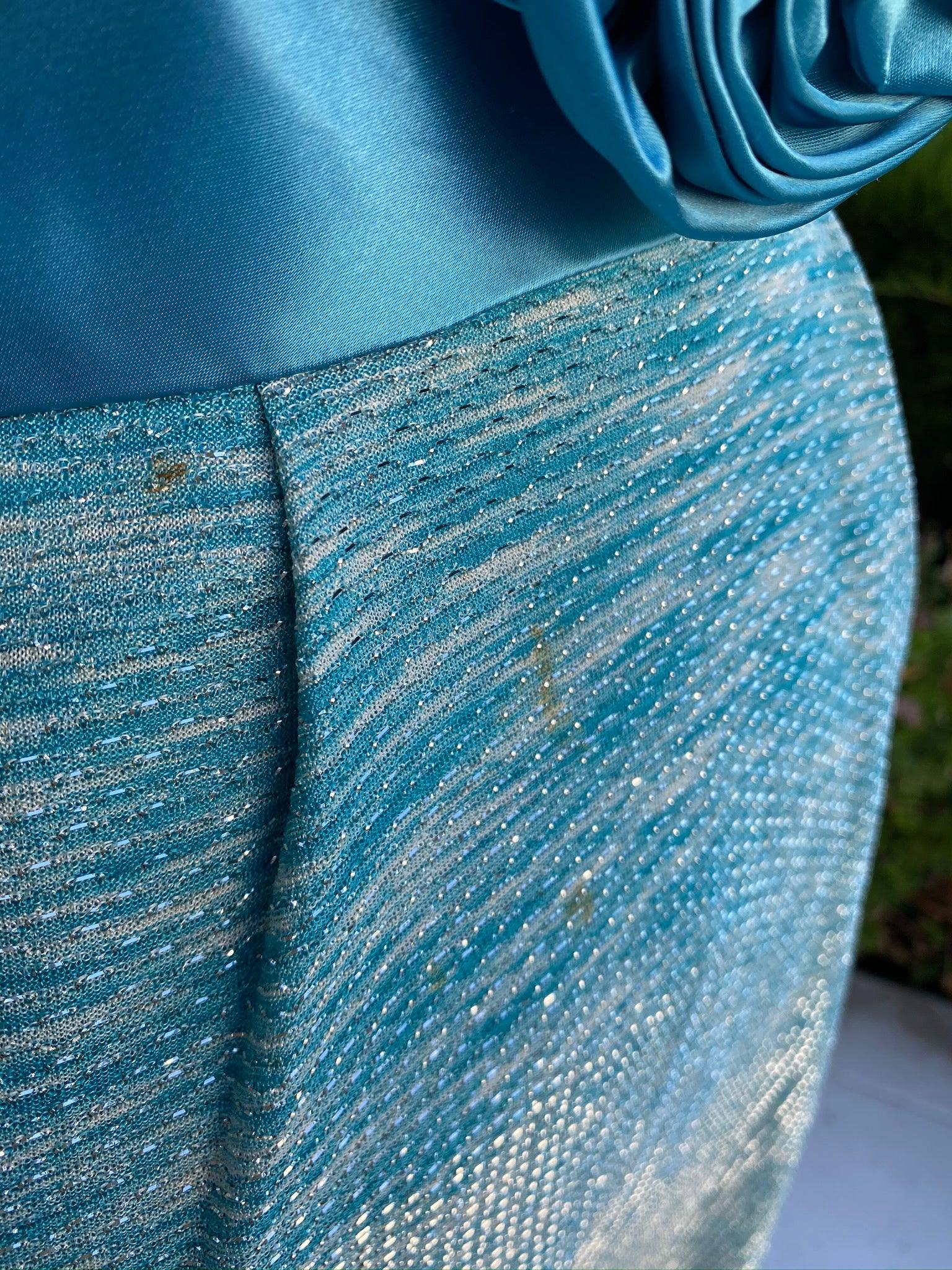Turquoise & Silver Glitter Wiggle Dress - A Walk Thru Time Vintage