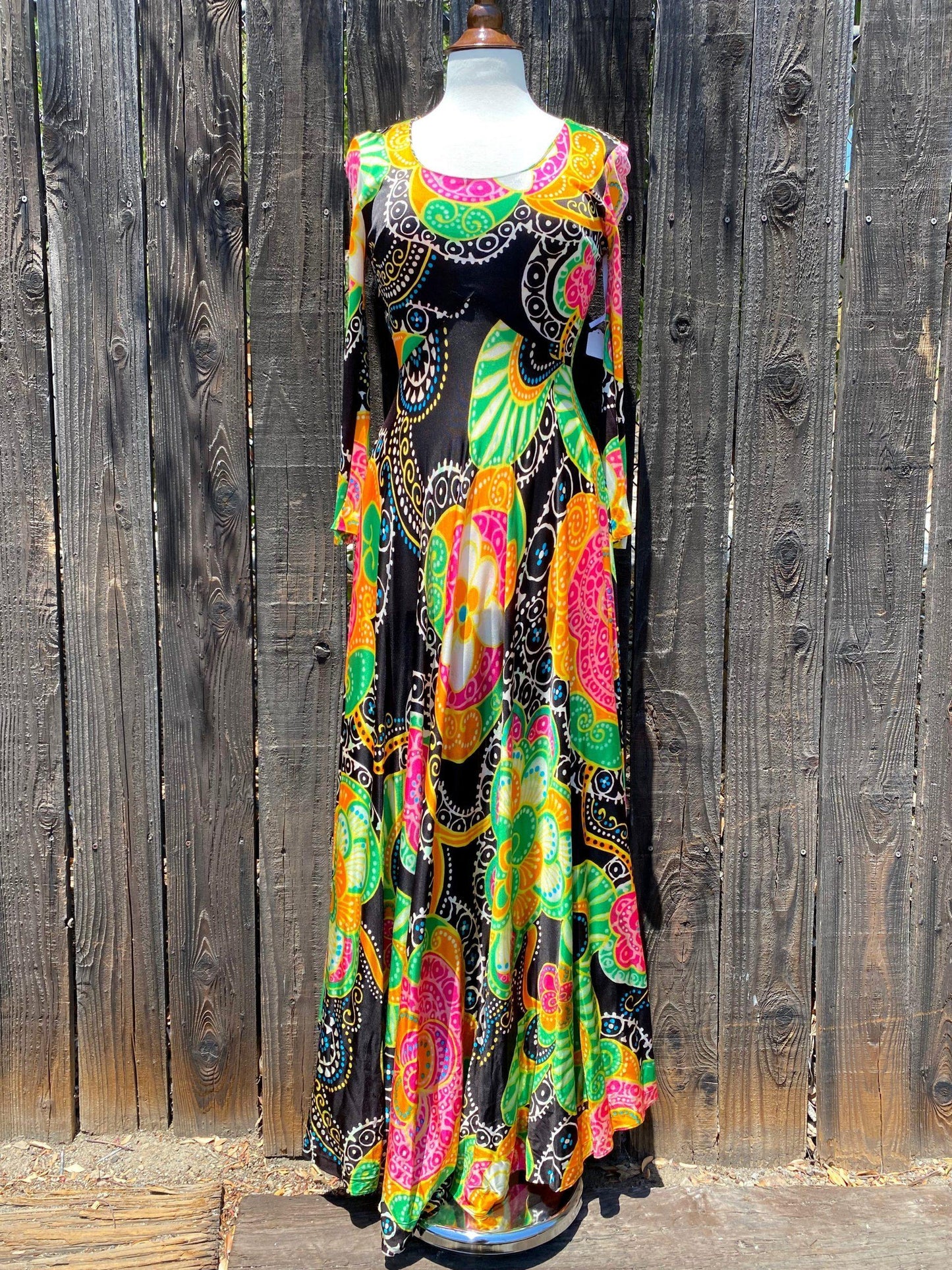 1960's Bohemian Psychedelic Maxi Party Dress - A Walk Thru Time Vintage