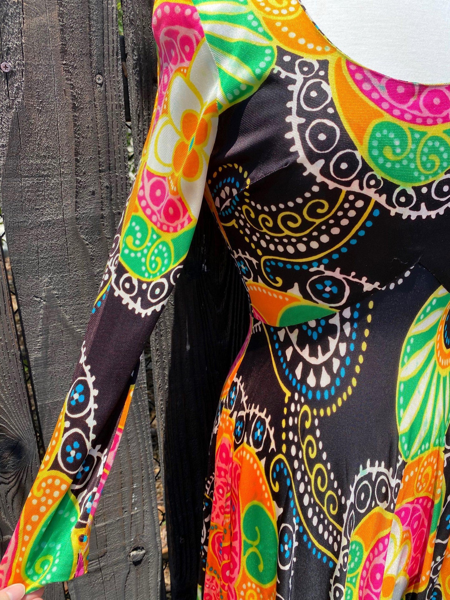 1960's Bohemian Psychedelic Maxi Party Dress - A Walk Thru Time Vintage