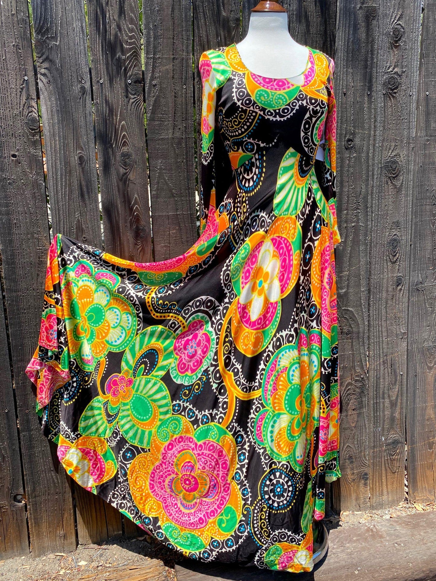 1960's Bohemian Psychedelic Maxi Party Dress - A Walk Thru Time Vintage