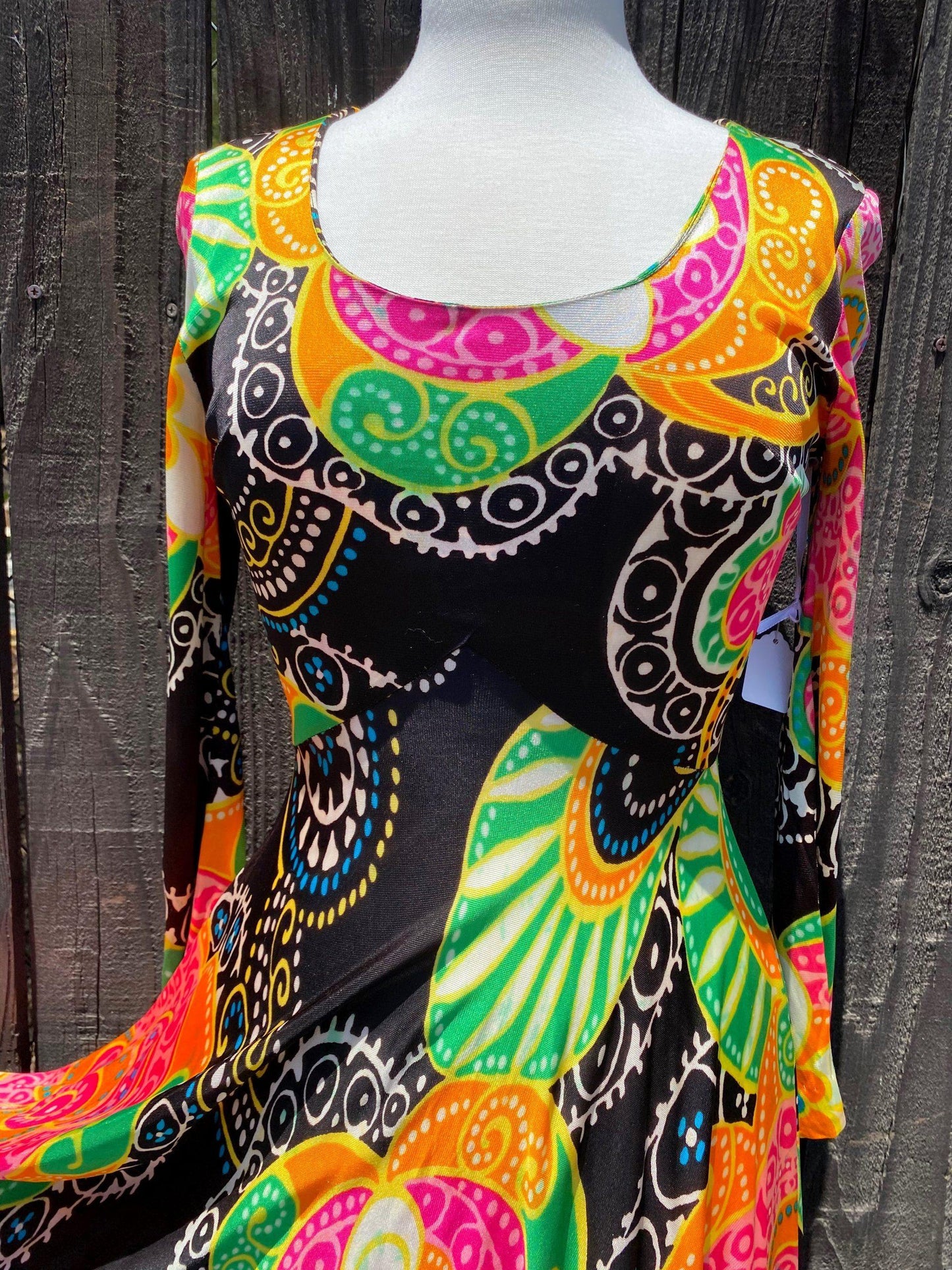 1960's Bohemian Psychedelic Maxi Party Dress - A Walk Thru Time Vintage