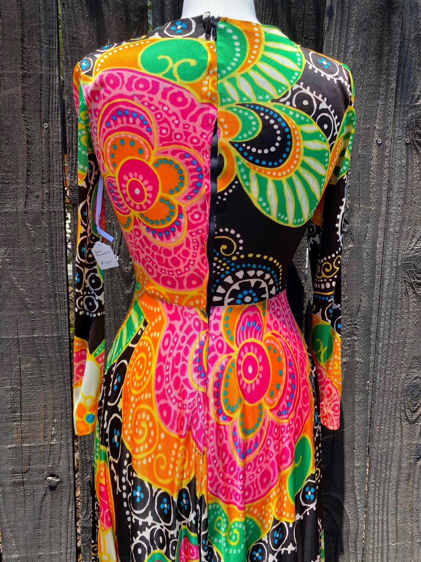 1960's Bohemian Psychedelic Maxi Party Dress - A Walk Thru Time Vintage