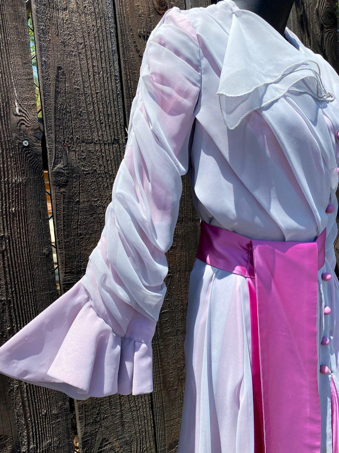 Edwardian Style Morning Day Dress With Pink Satin Details - A Walk Thru Time Vintage