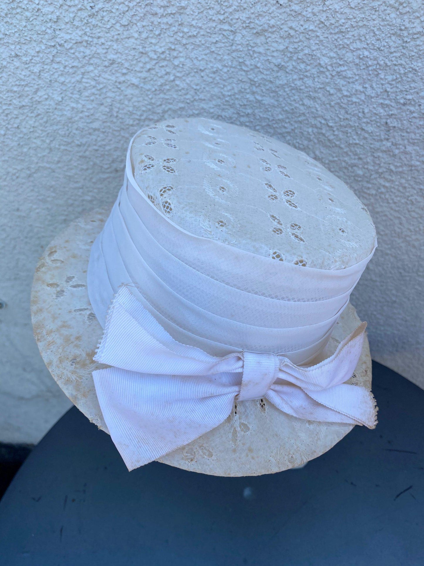 1960's White Chiffon Eyelet Hat With Bow - A Walk Thru Time Vintage