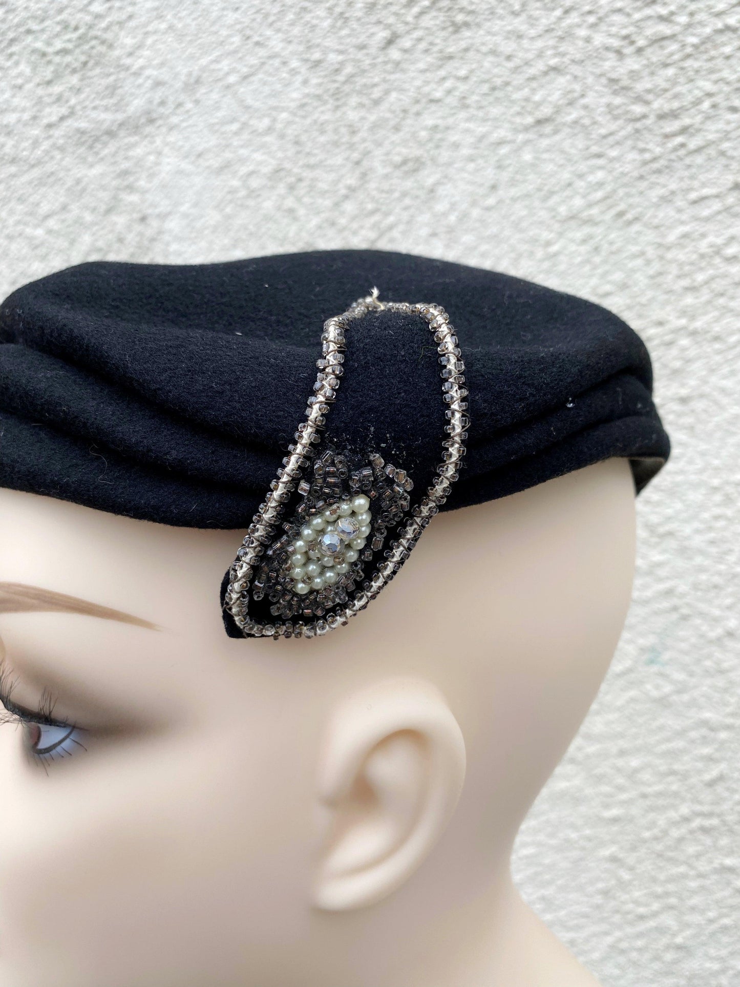 Vintage Black Wool Hat with Rhinestone Embellishments - A Walk Thru Time Vintage