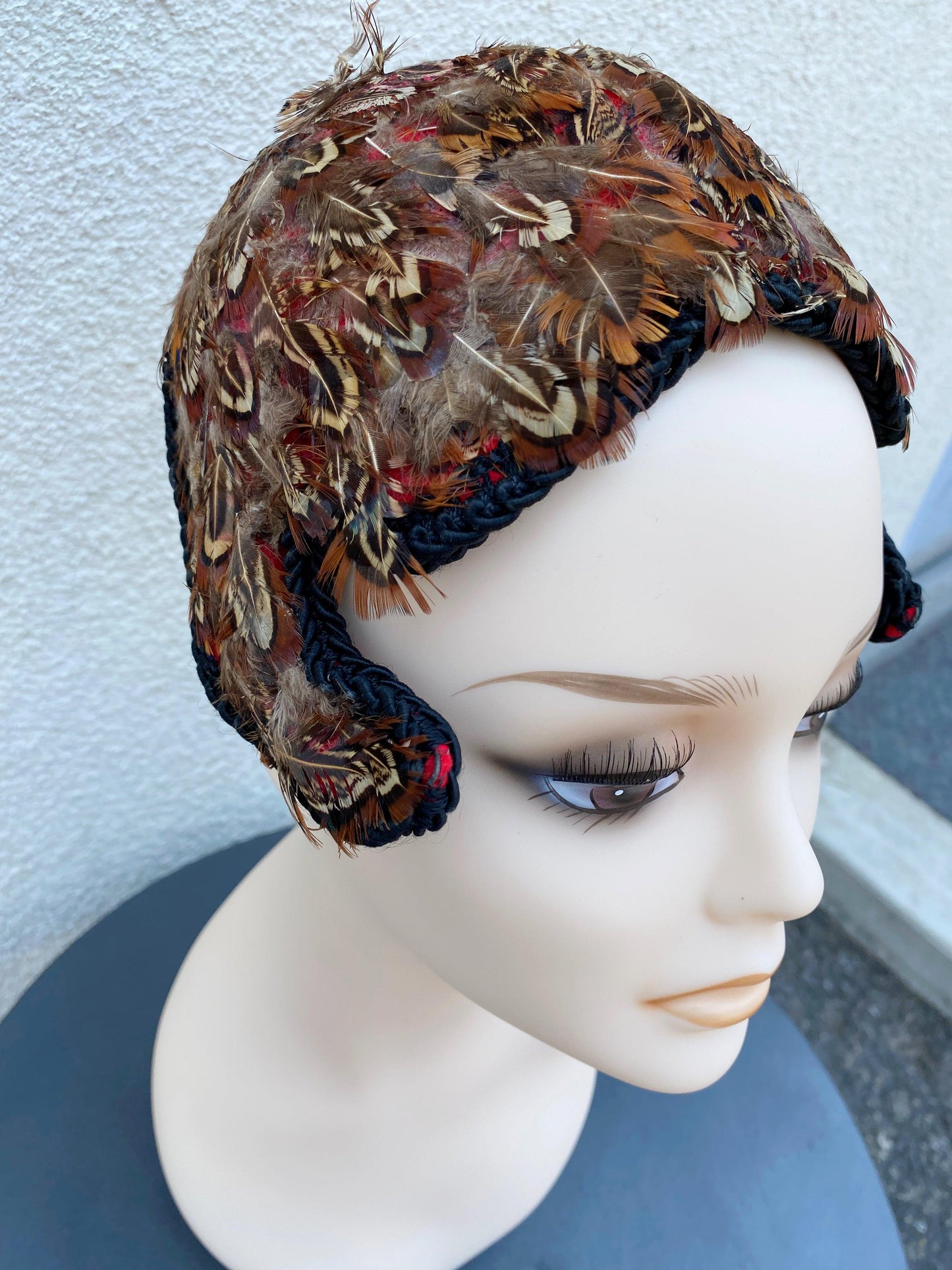 1940's Brown Feathered Calot Hat - A Walk Thru Time Vintage