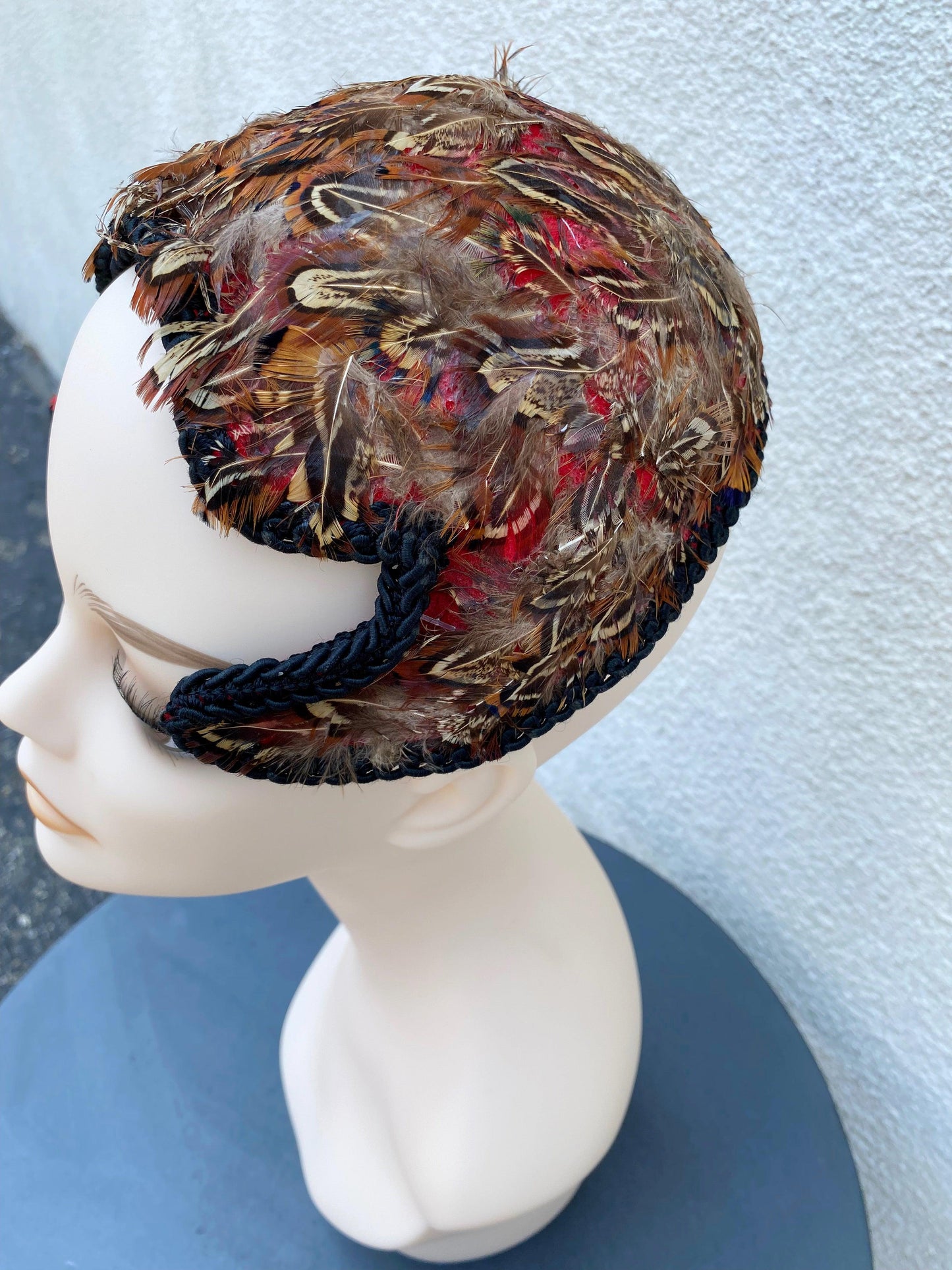 1940's Brown Feathered Calot Hat - A Walk Thru Time Vintage
