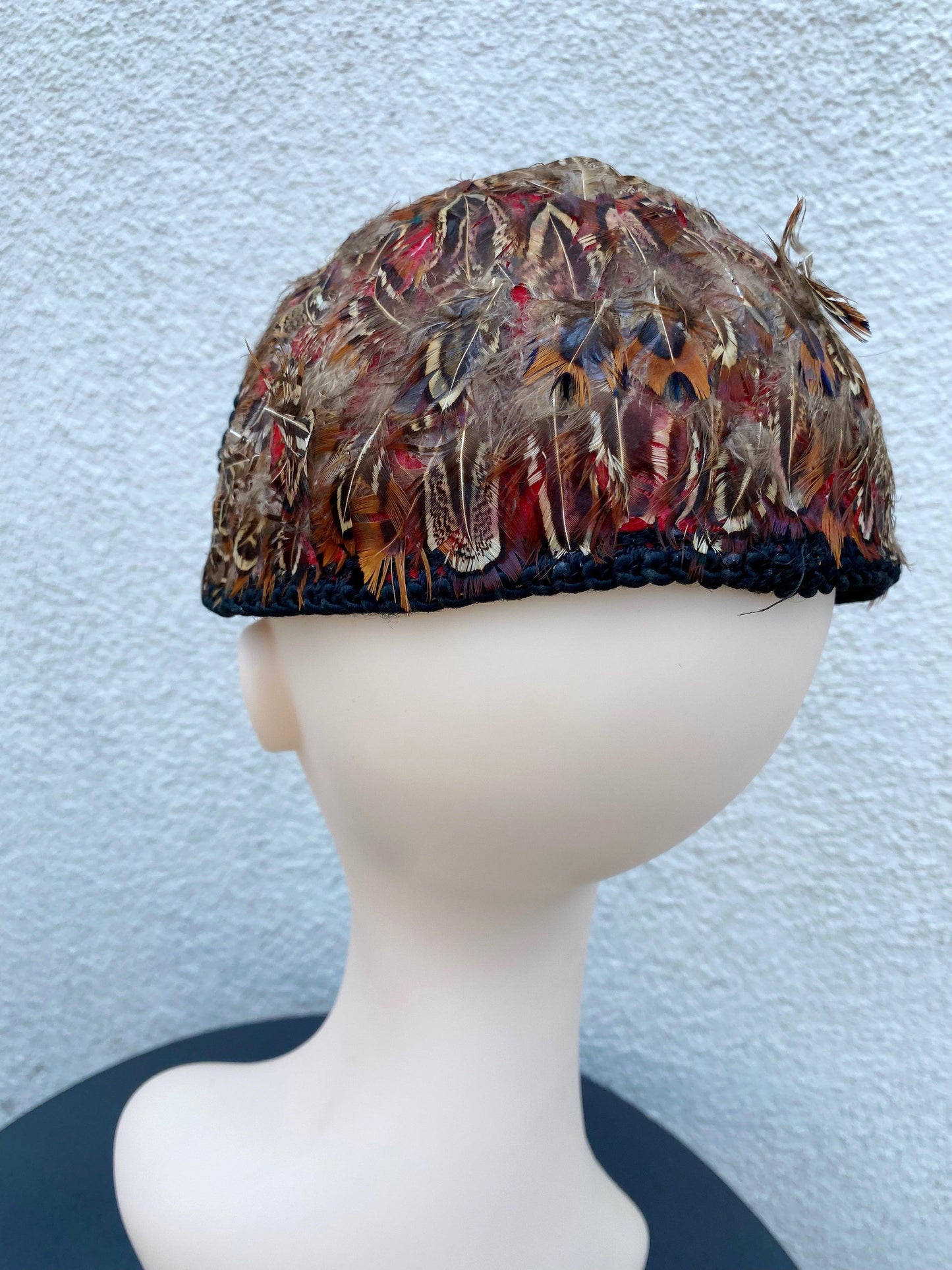 1940's Brown Feathered Calot Hat - A Walk Thru Time Vintage