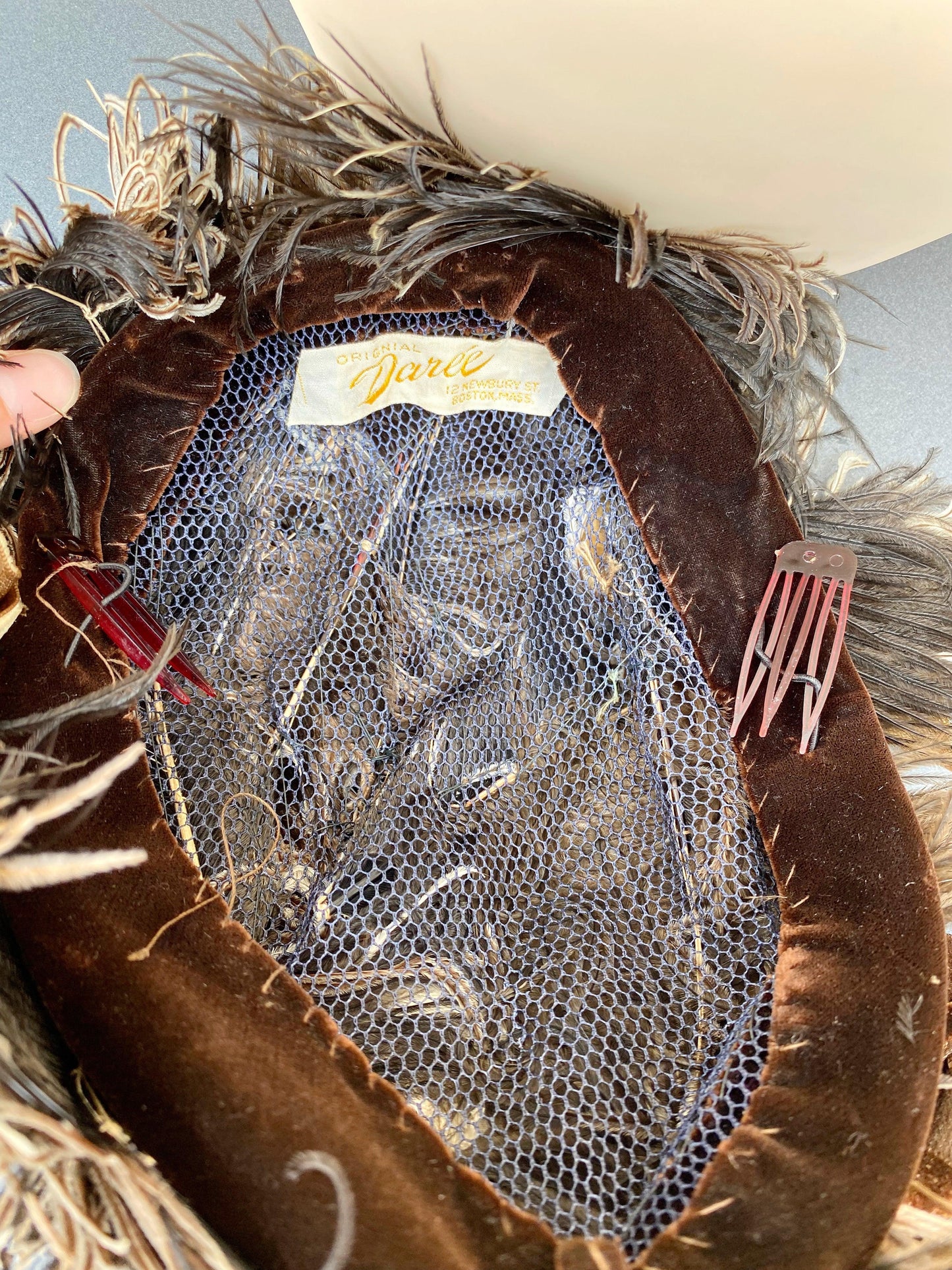 1920's Brown Feathered Facinator Hat - A Walk Thru Time Vintage