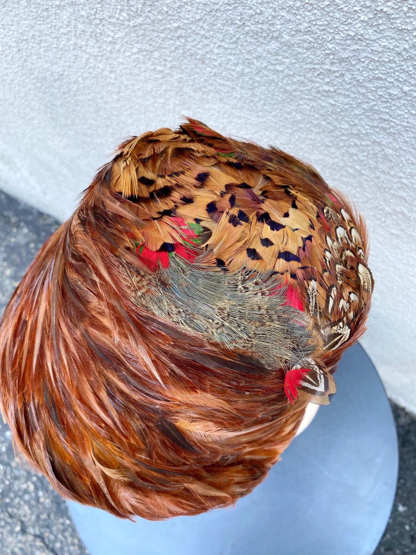 1960's Tall Pillbox Brown Feathered Hat - A Walk Thru Time Vintage