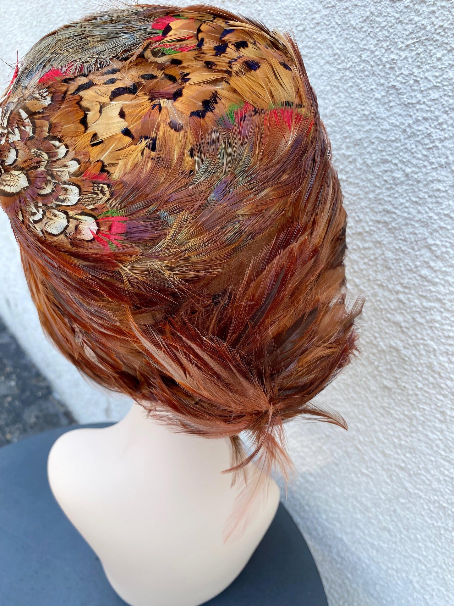 1960's Tall Pillbox Brown Feathered Hat - A Walk Thru Time Vintage