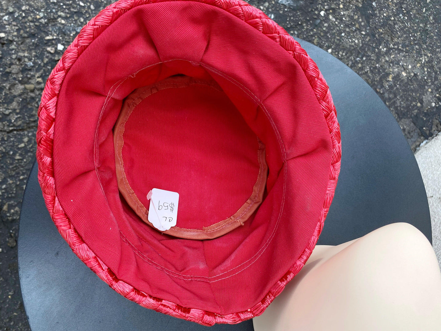 1950's 1960's Woven Red Straw Bucket Hat With Bow - A Walk Thru Time Vintage
