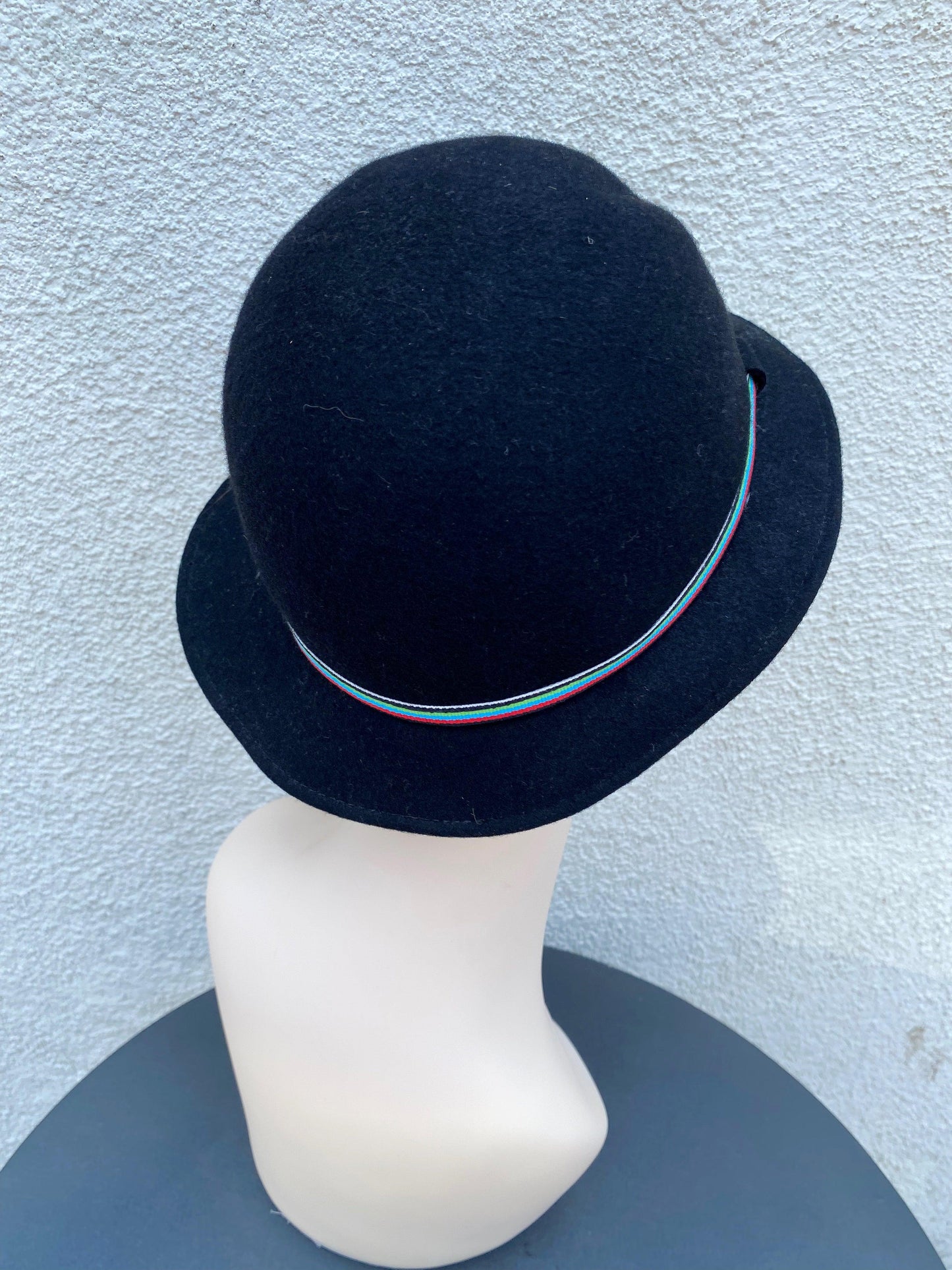 1960's Black Wool Striped Band Sun Hat - A Walk Thru Time Vintage