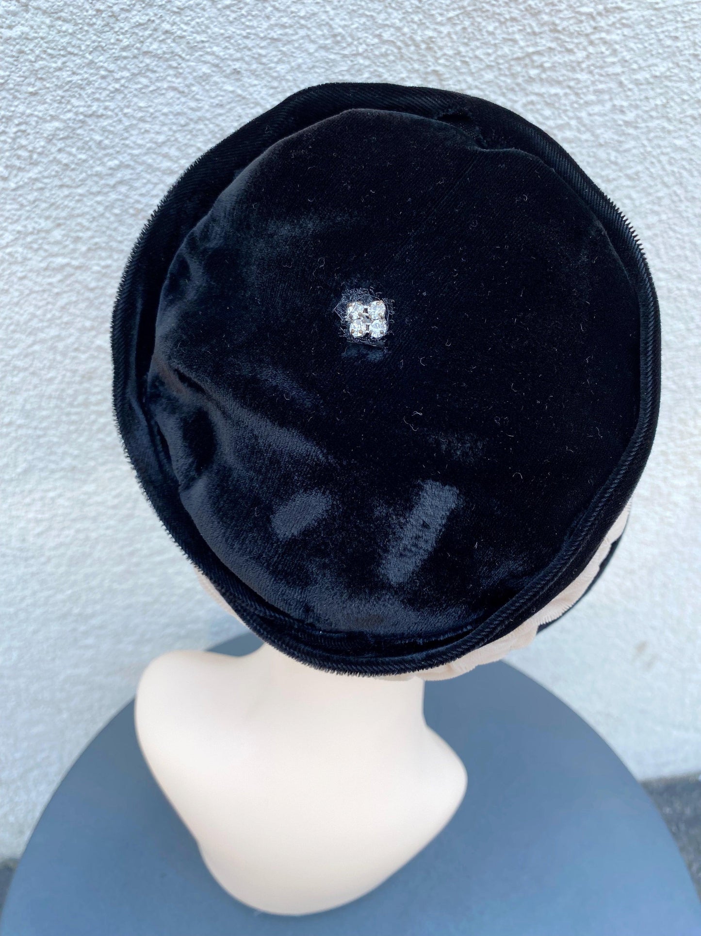 1920's-1960's Black & Taupe Velvet Hat - A Walk Thru Time Vintage