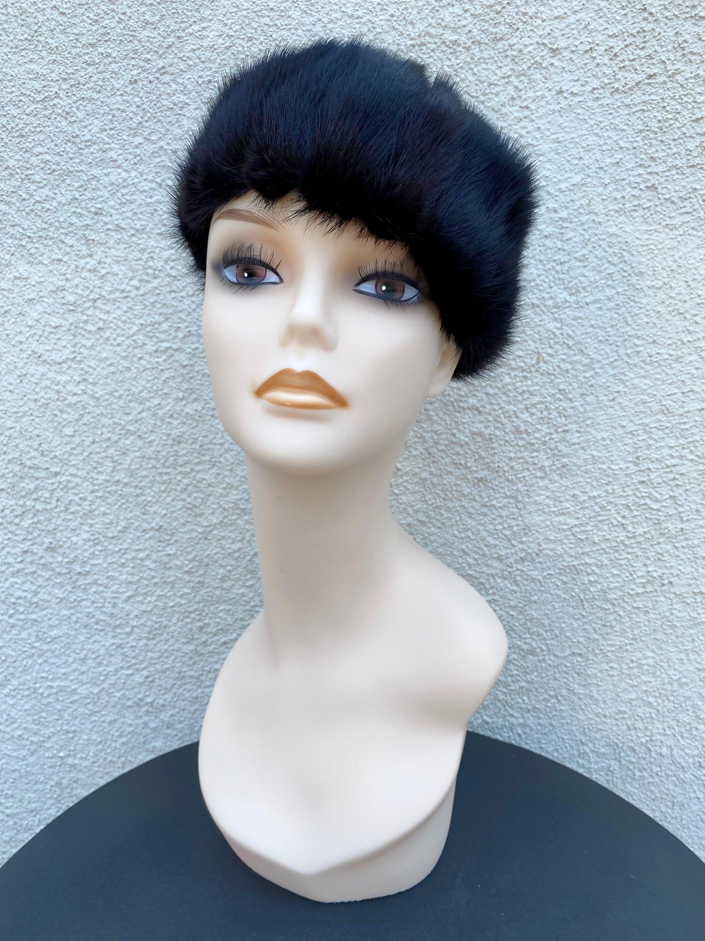 1940's 1950's Black Mink Fur Pillbox Hat - A Walk Thru Time Vintage