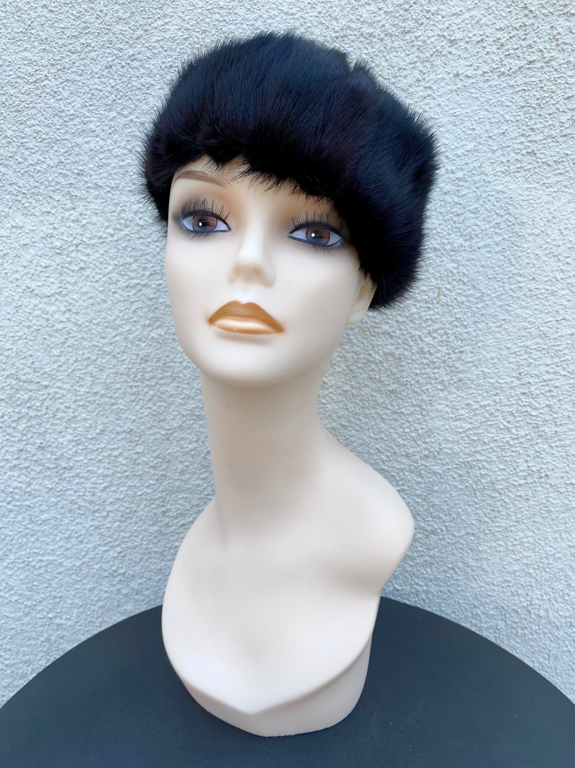 1940's 1950's Black Mink Fur Pillbox Hat - A Walk Thru Time Vintage