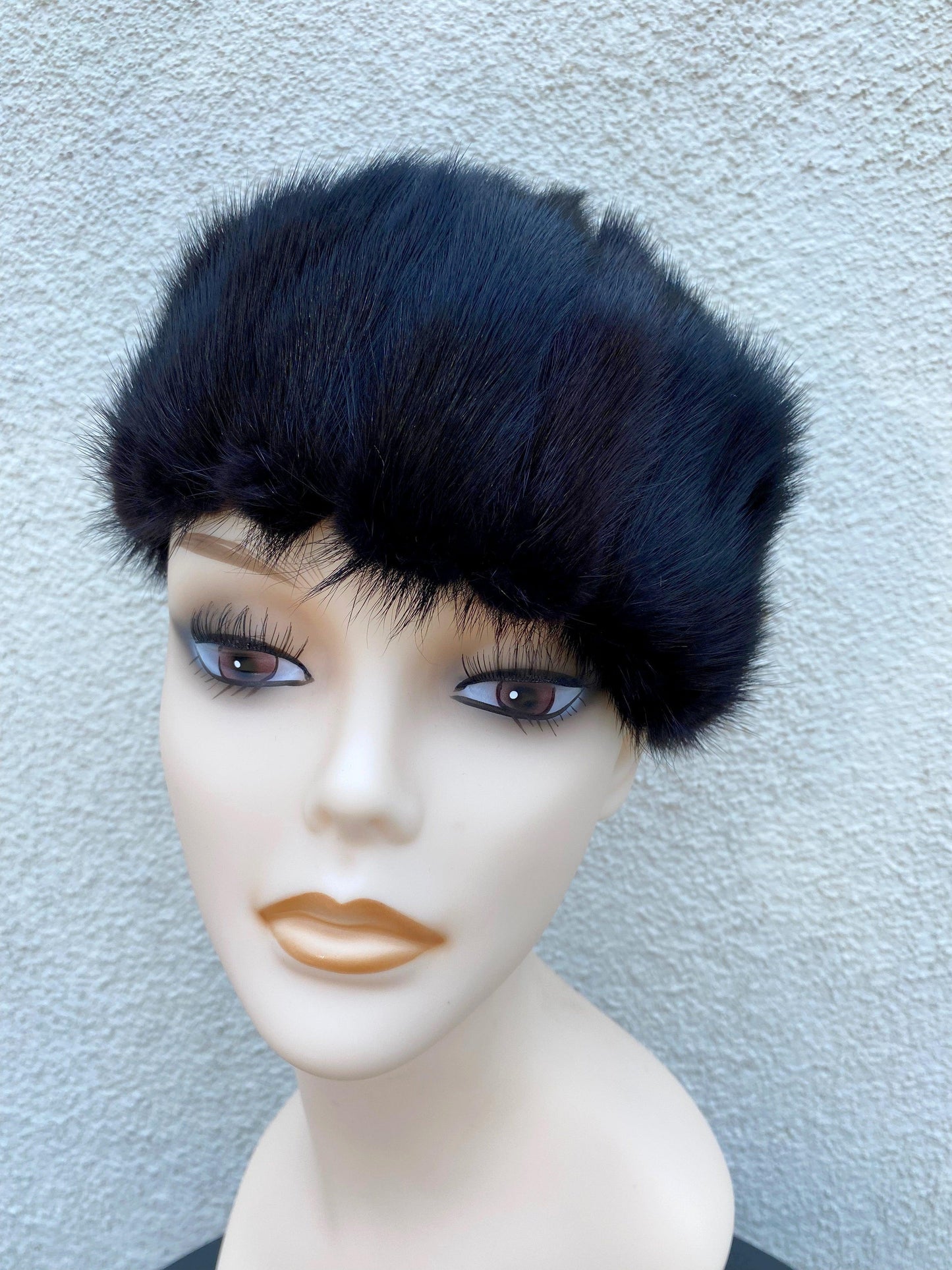 1940's 1950's Black Mink Fur Pillbox Hat - A Walk Thru Time Vintage