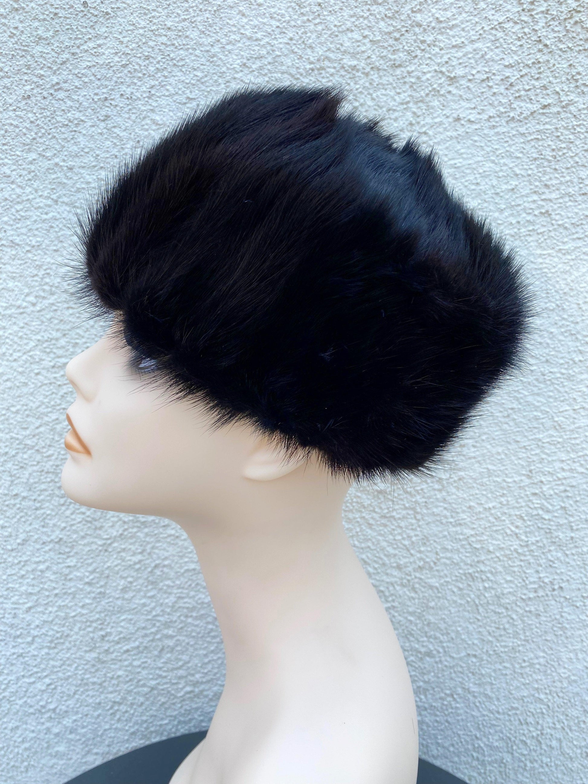 1940's 1950's Black Mink Fur Pillbox Hat - A Walk Thru Time Vintage