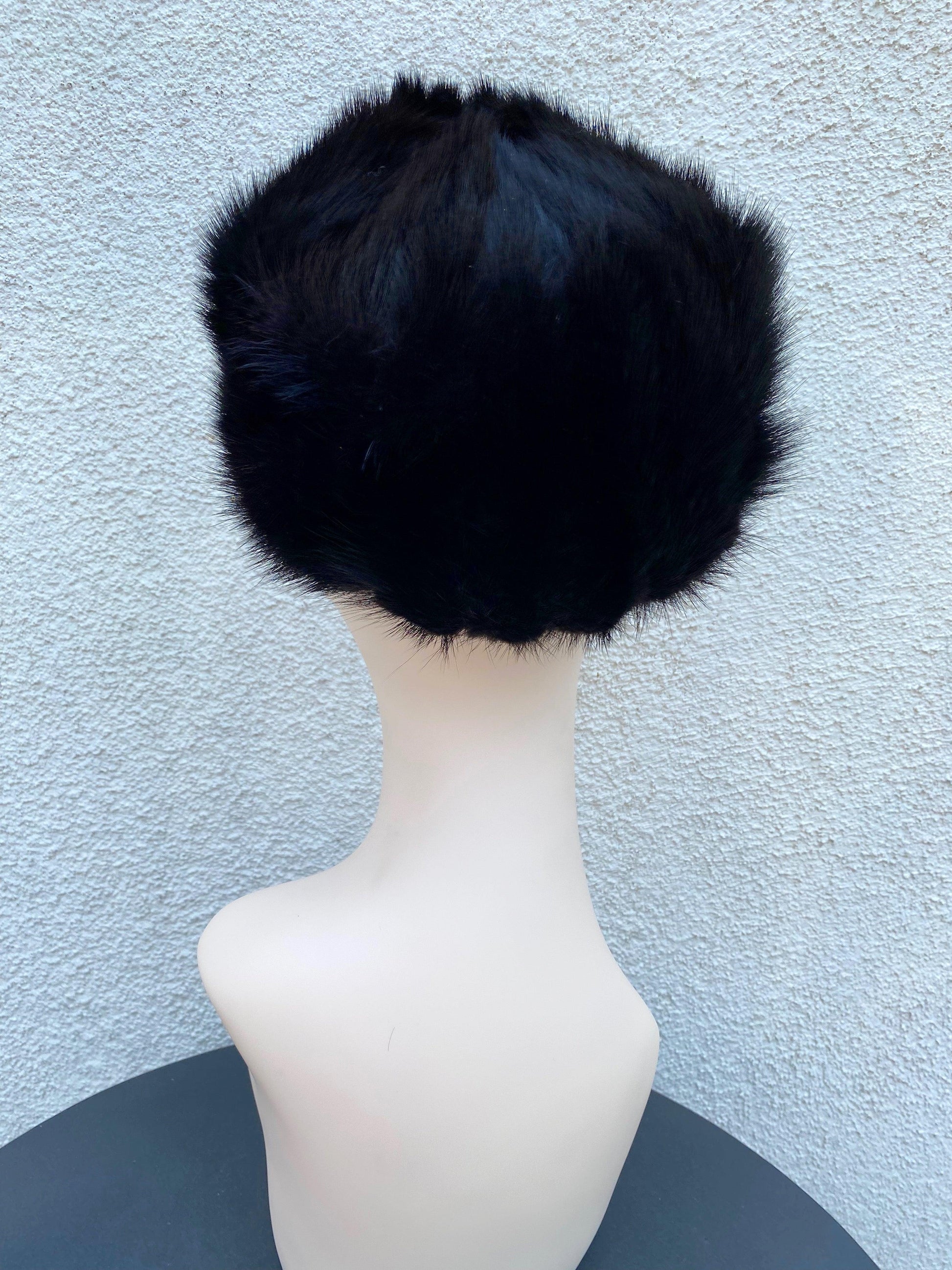 1940's 1950's Black Mink Fur Pillbox Hat - A Walk Thru Time Vintage