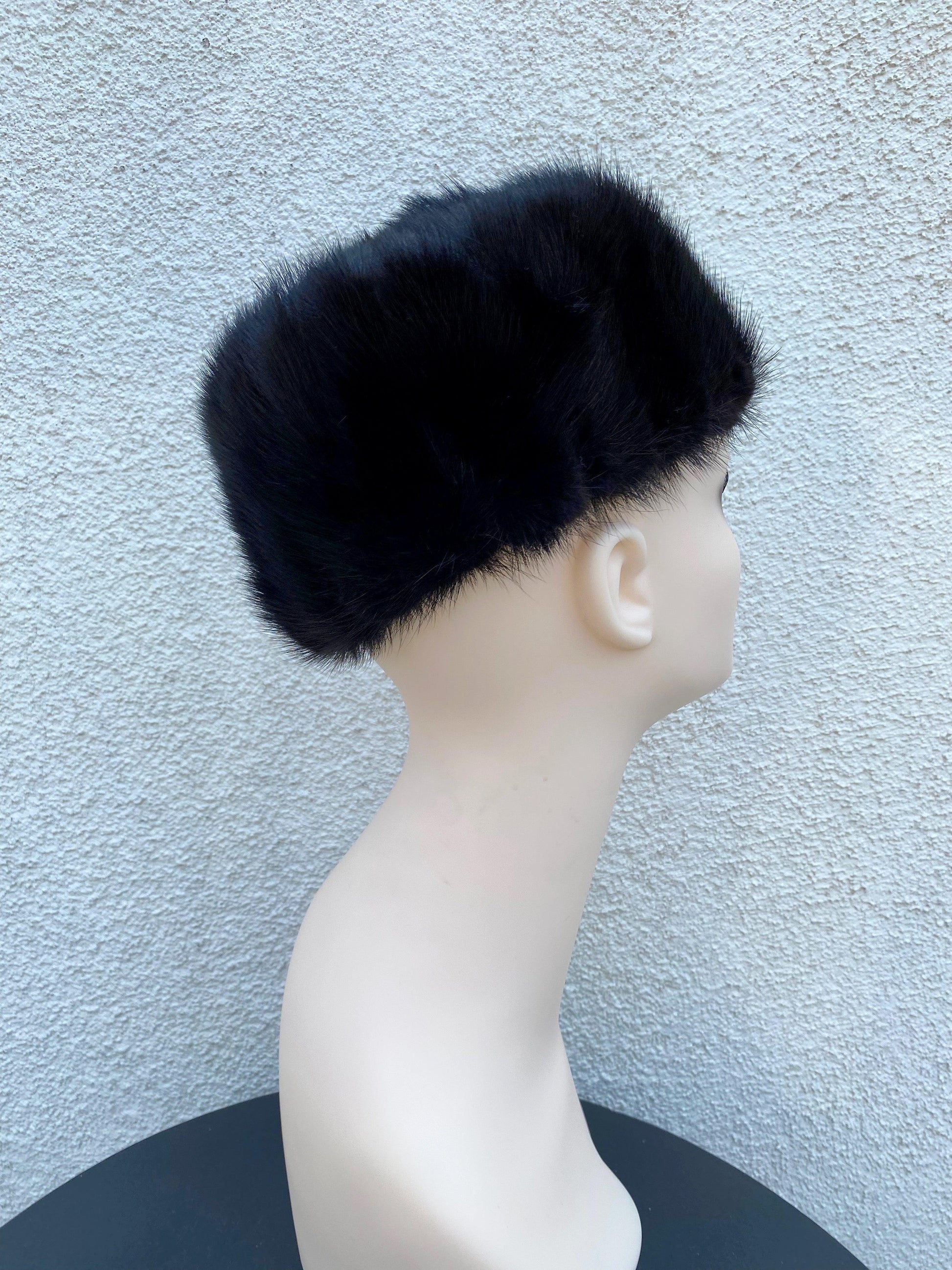 1940's 1950's Black Mink Fur Pillbox Hat - A Walk Thru Time Vintage