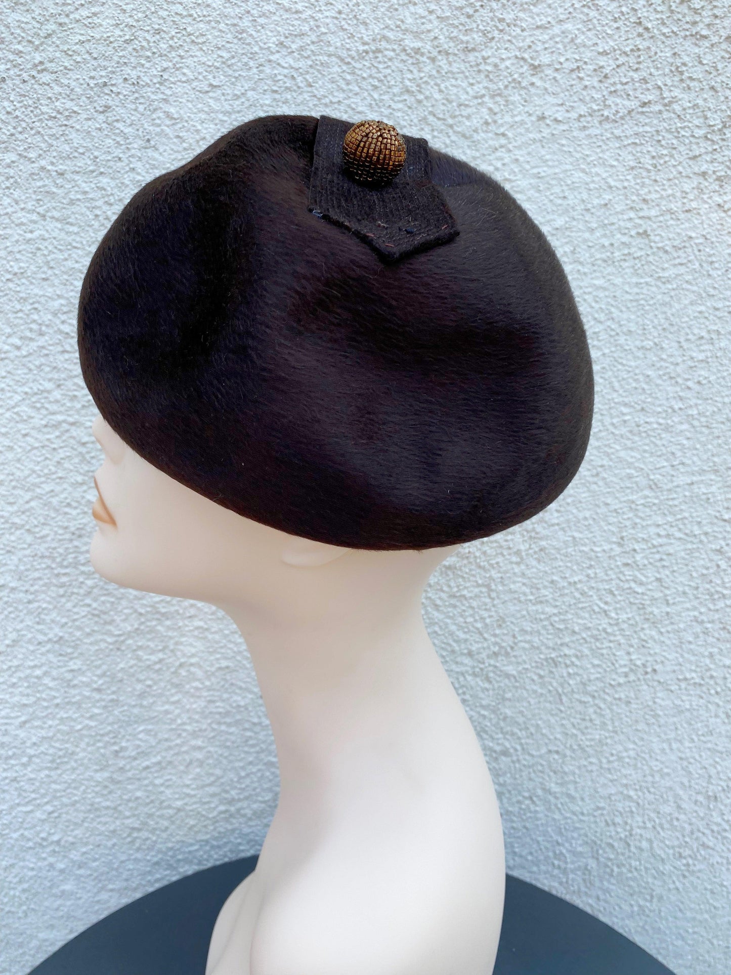 Italian Suede Hat With Beaded Ball Embellishment - A Walk Thru Time Vintage