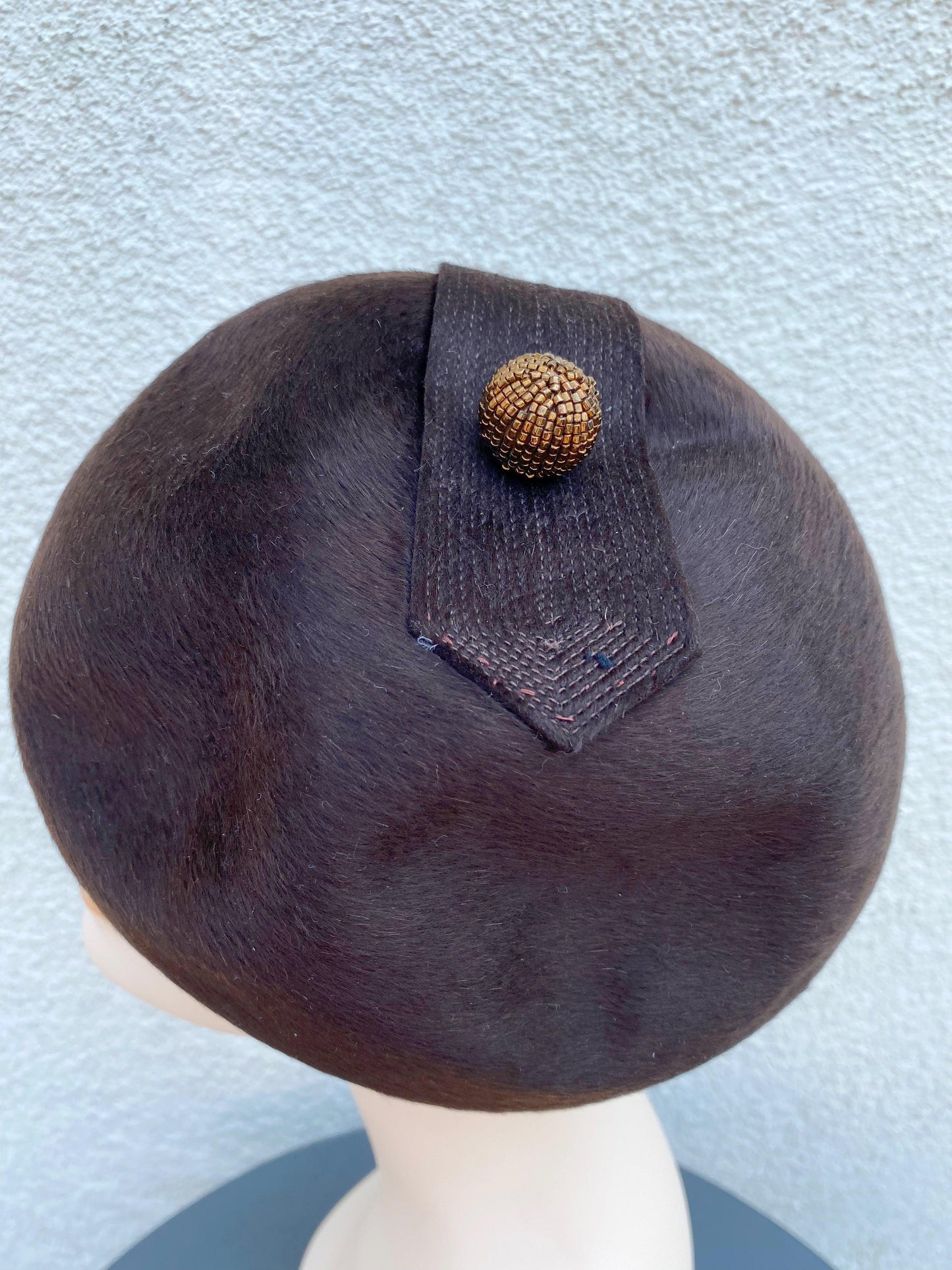 Italian Suede Hat With Beaded Ball Embellishment - A Walk Thru Time Vintage