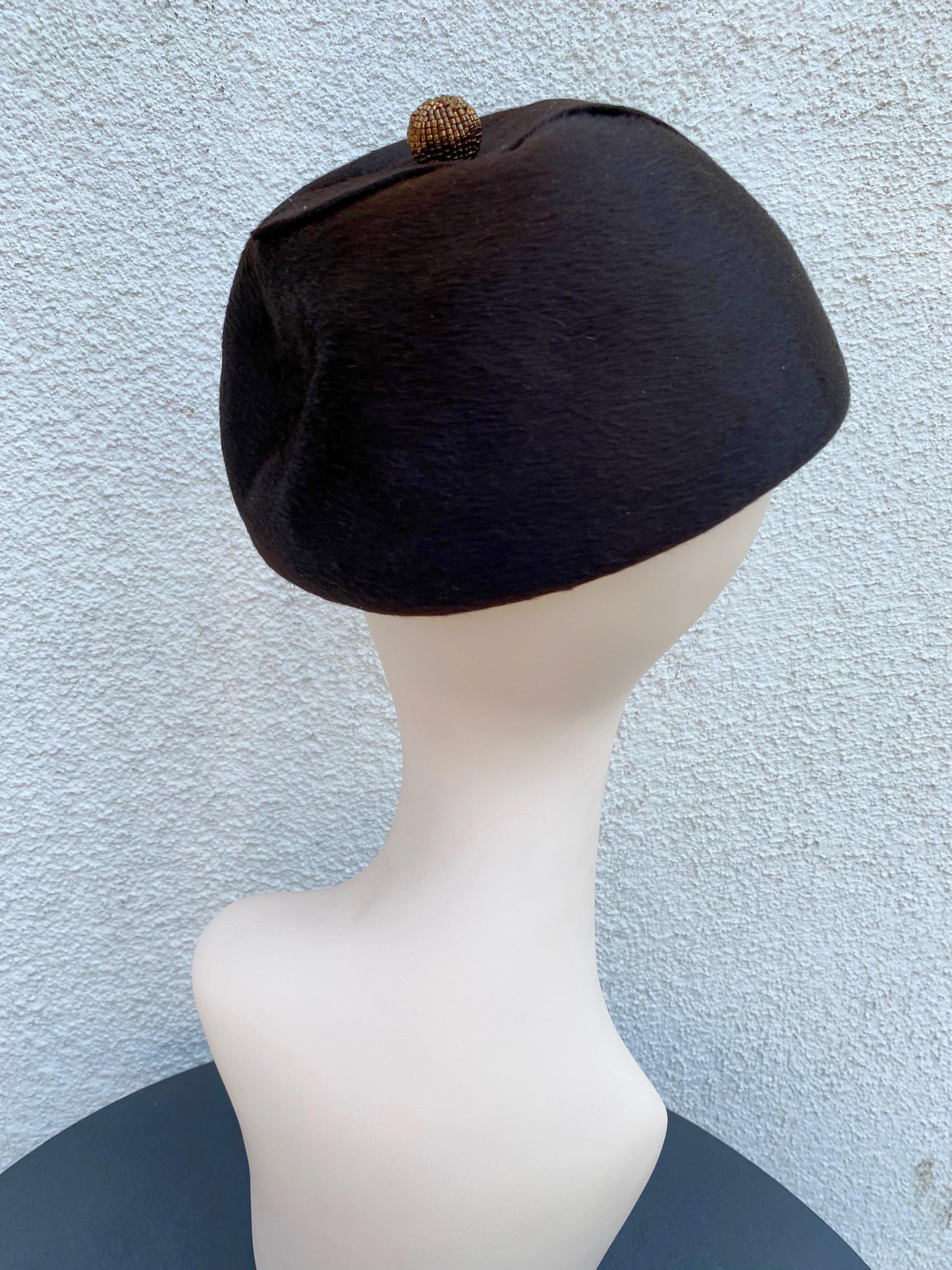 Italian Suede Hat With Beaded Ball Embellishment - A Walk Thru Time Vintage