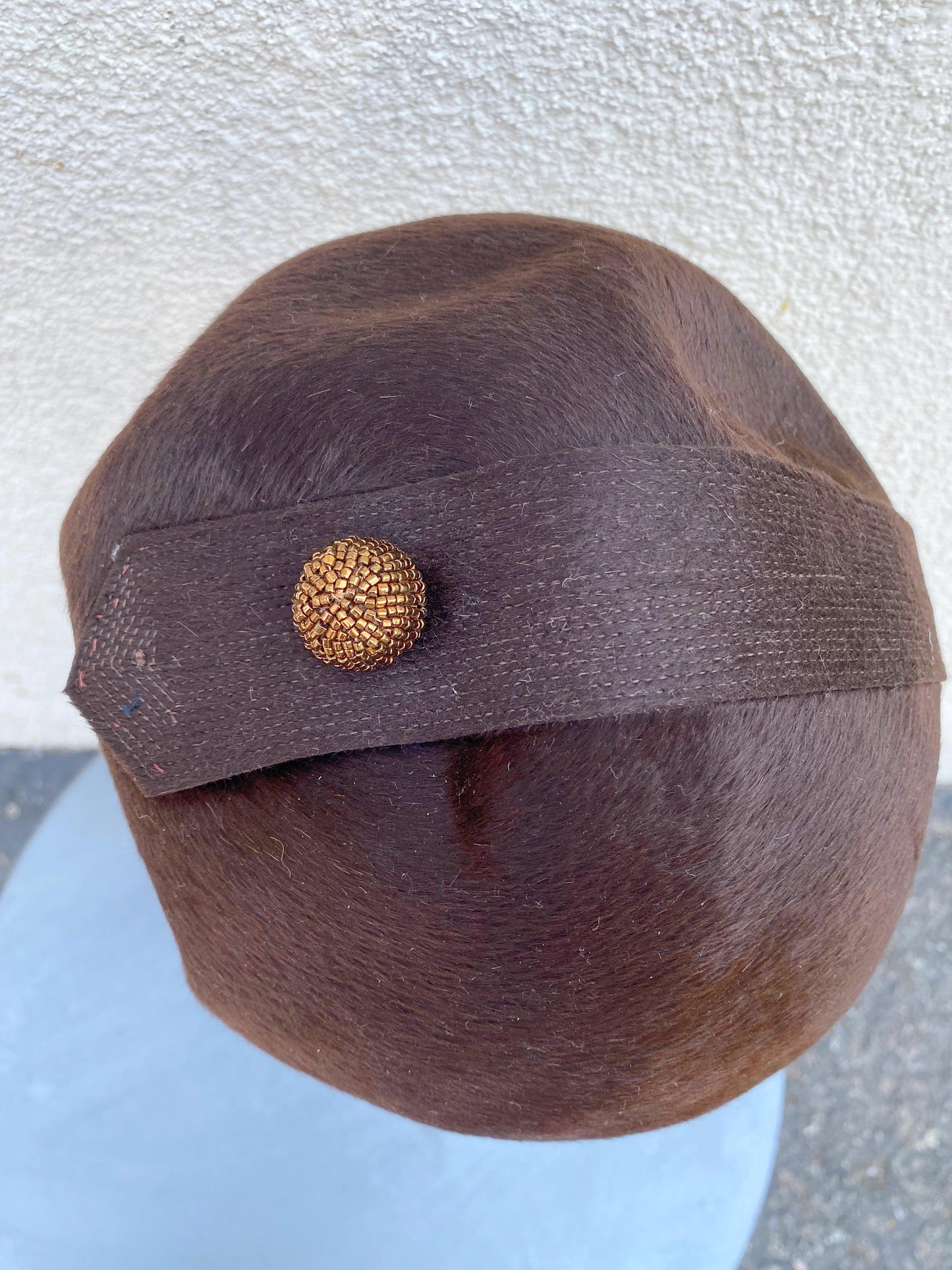 Italian Suede Hat With Beaded Ball Embellishment - A Walk Thru Time Vintage