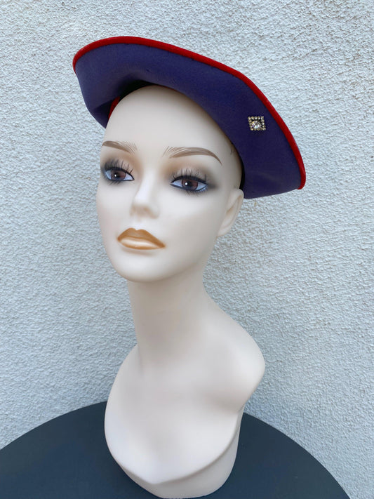 1930's Purple Wool Hat With Red Trim - A Walk Thru Time Vintage