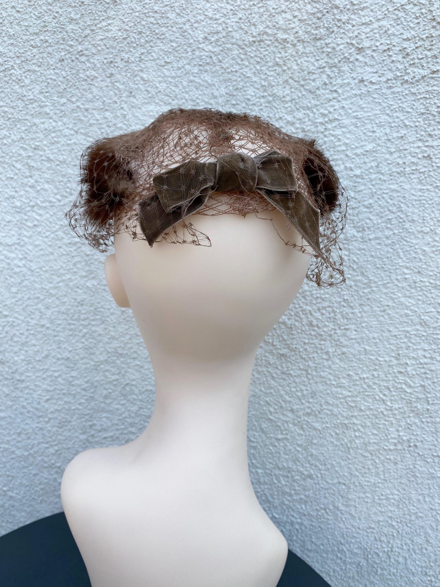 1940's 1950's Brown Mink Fur Circle Hat With Netting - A Walk Thru Time Vintage