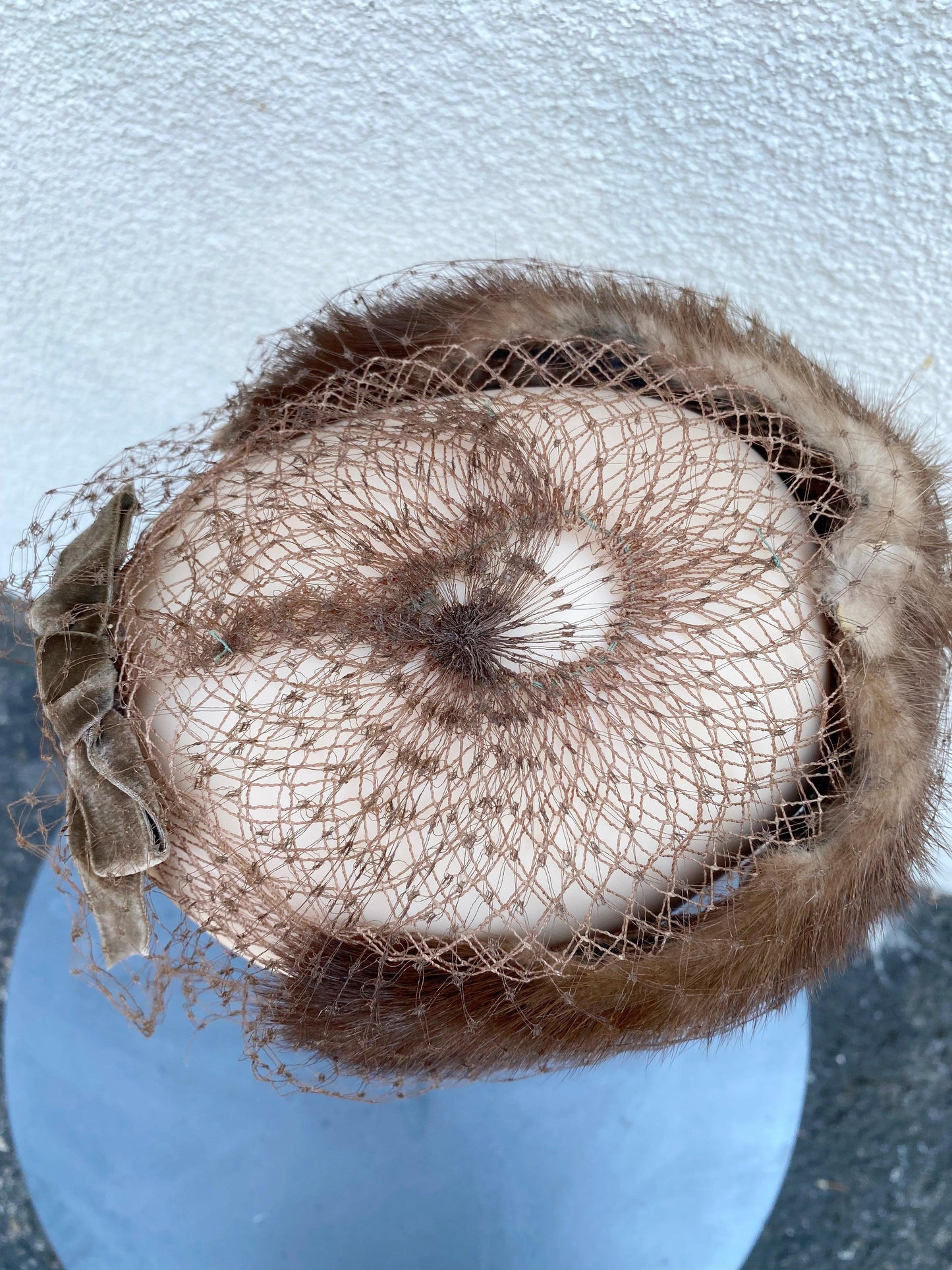 1940's 1950's Brown Mink Fur Circle Hat With Netting - A Walk Thru Time Vintage