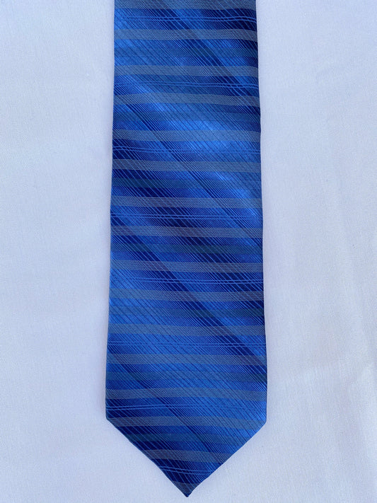Blue Horizonal Striped Silk Tie - A Walk Thru Time Vintage
