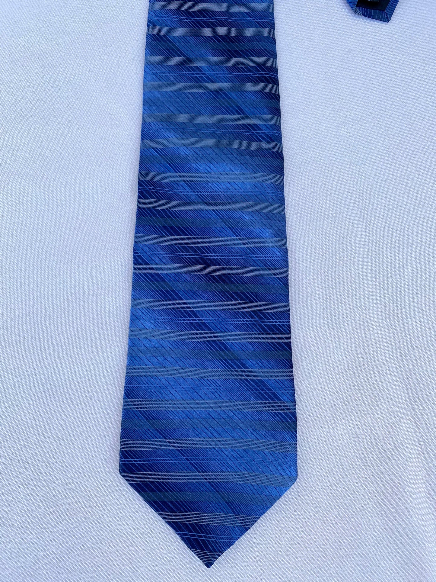 Blue Horizonal Striped Silk Tie - A Walk Thru Time Vintage