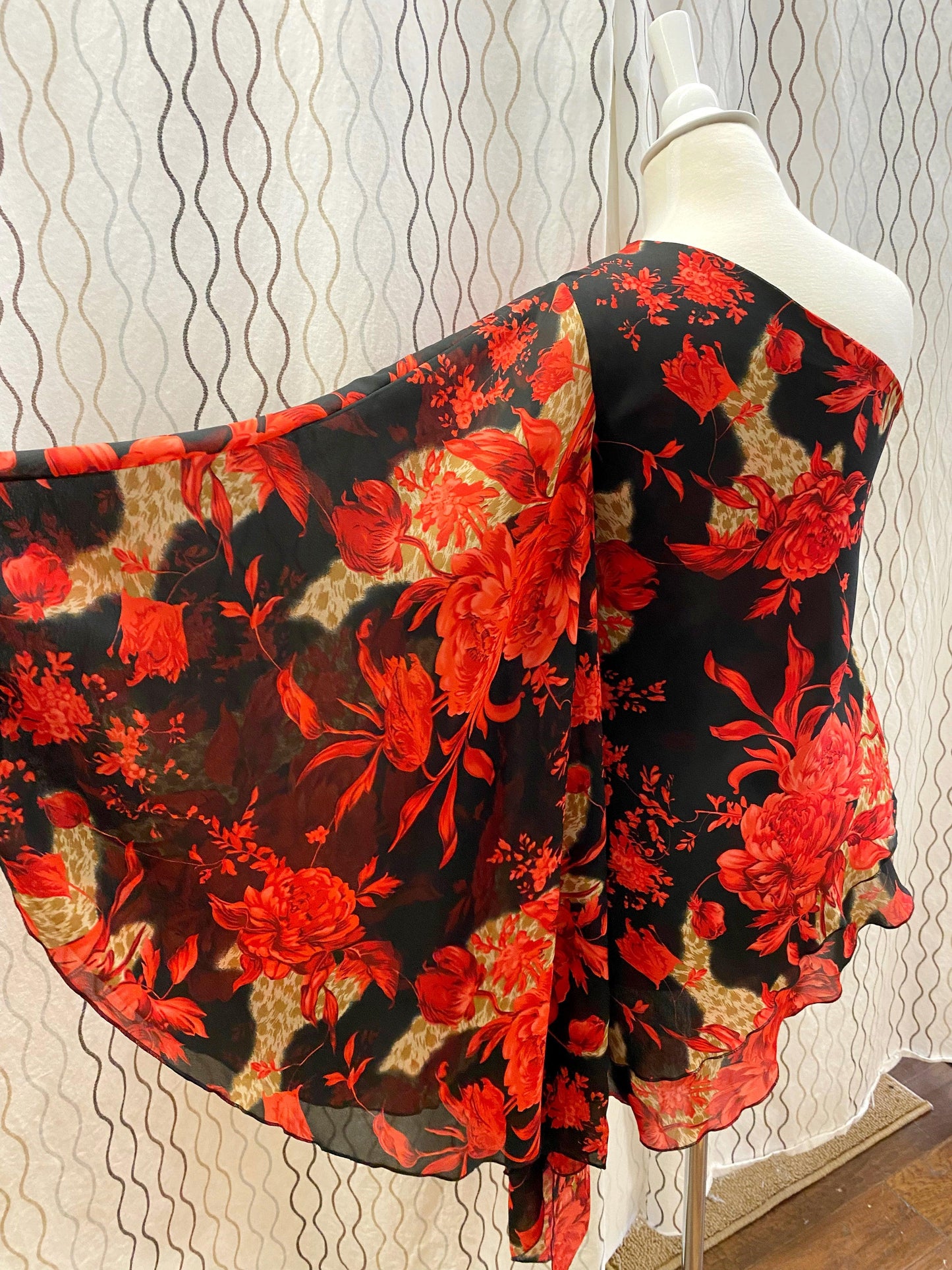 1990's Black and Red Floral Salsa One Shoulder Dress - A Walk Thru Time Vintage