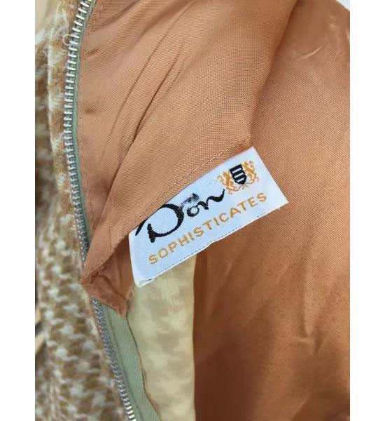 960s Beige Checkered Wool Go Go Mod 2 piece Dress Label