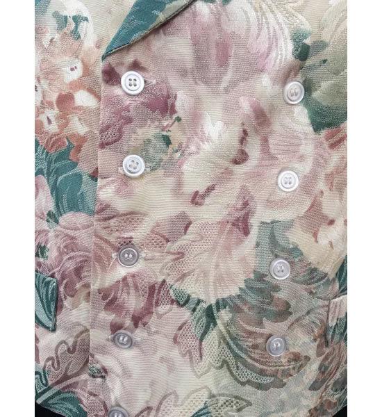 Strausser Double Breasted Pastel Brocade Victorian Western Vest -Size 46 - A Walk Thru Time Vintage